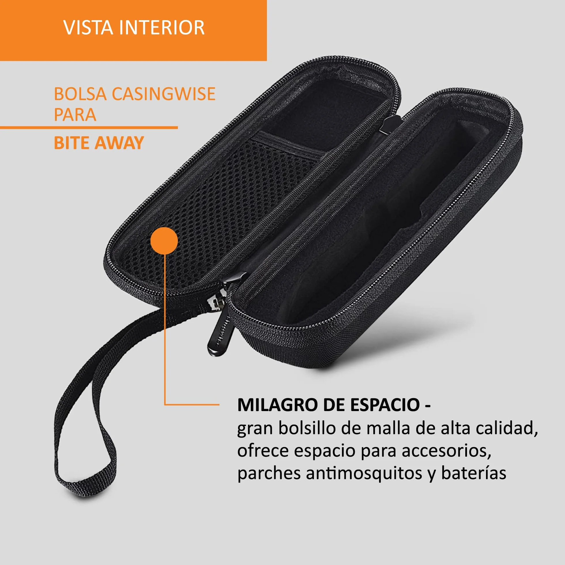Funda para Bite Away con compartimento de red, asa de espuma y microfibra
