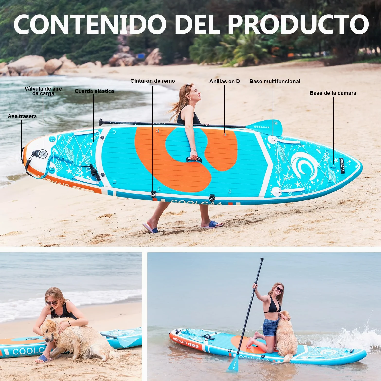 COOLCAA 354cmx86cmx15cm Tabla Paddle Surf Hinchable con Accesorios Sup de Primera Calidad, Capacidad de Carga de hasta 210kg, Tabla de Sup para Adultos y Jóvenes de Todos los Niveles