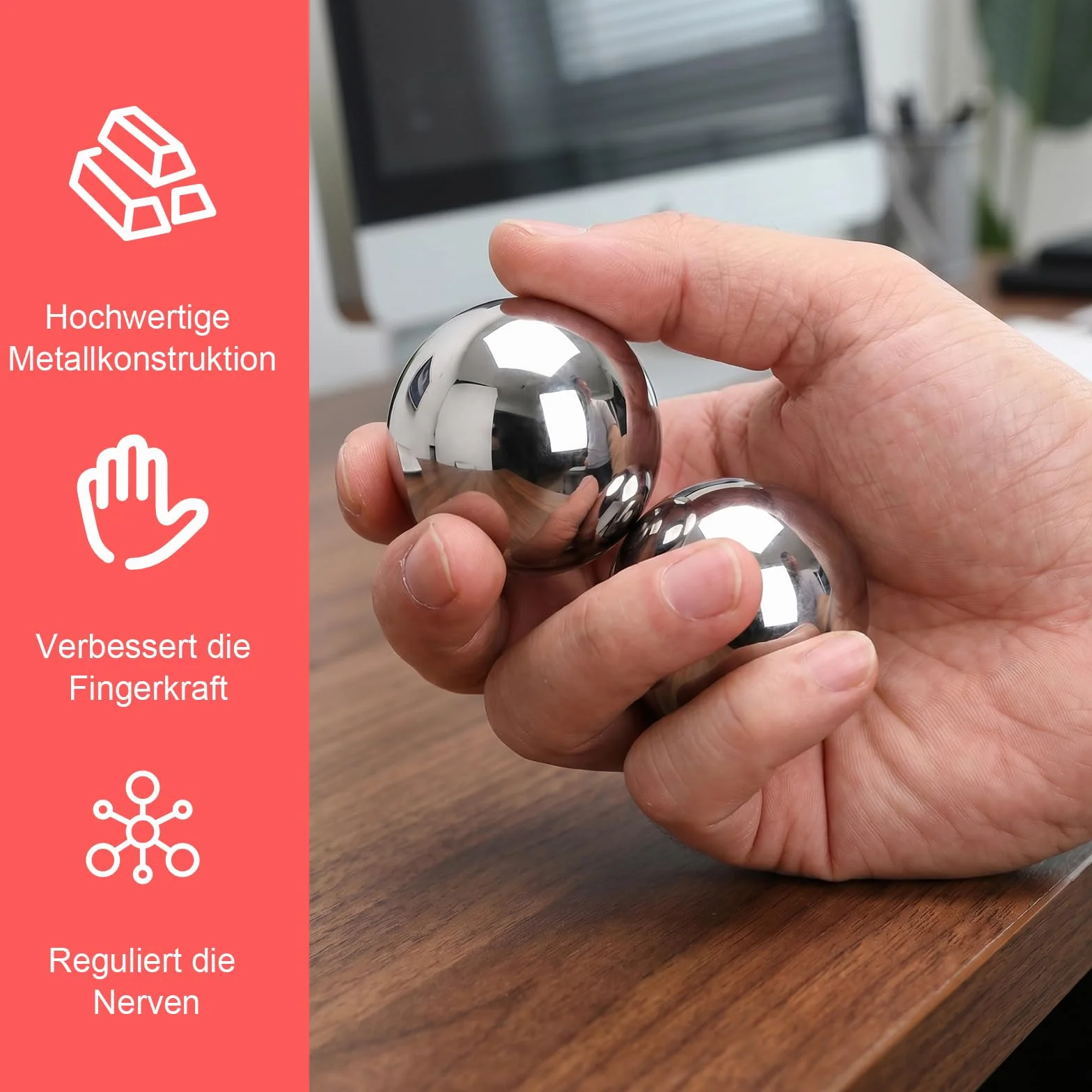 Qi Gong Bolas de metal 38 mm sonido relajación meditación entrenamiento principiantes mayores caja