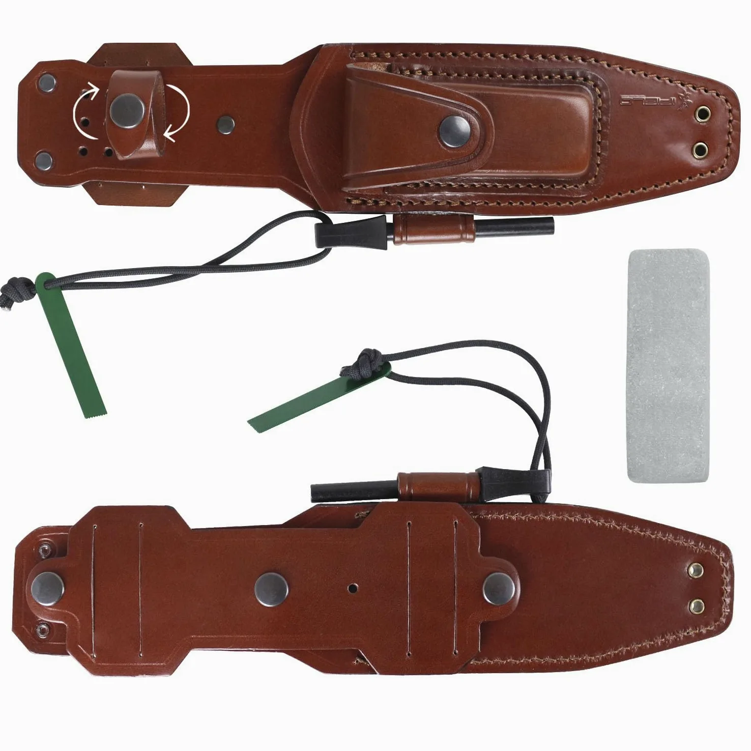iFIELD Cuchillo de caza deportivo Workout EL29104, hoja de 15 cm MOVA satinado, funda de piel marrón con pedernal y piedra de afilar, herramienta de camping para pesca, caza, actividad deportiva