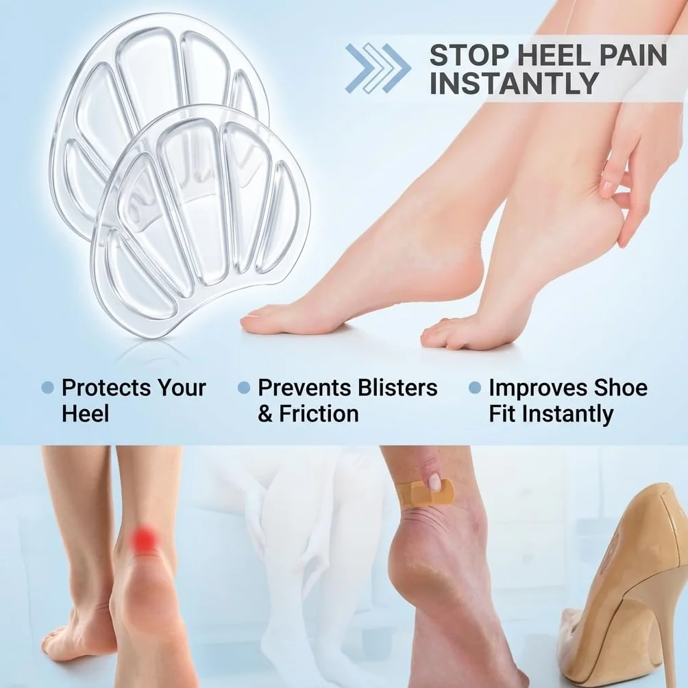 Taloneras de gel para zapatos, almohadillas autoadhesivas transparentes, protector de talón antideslizante