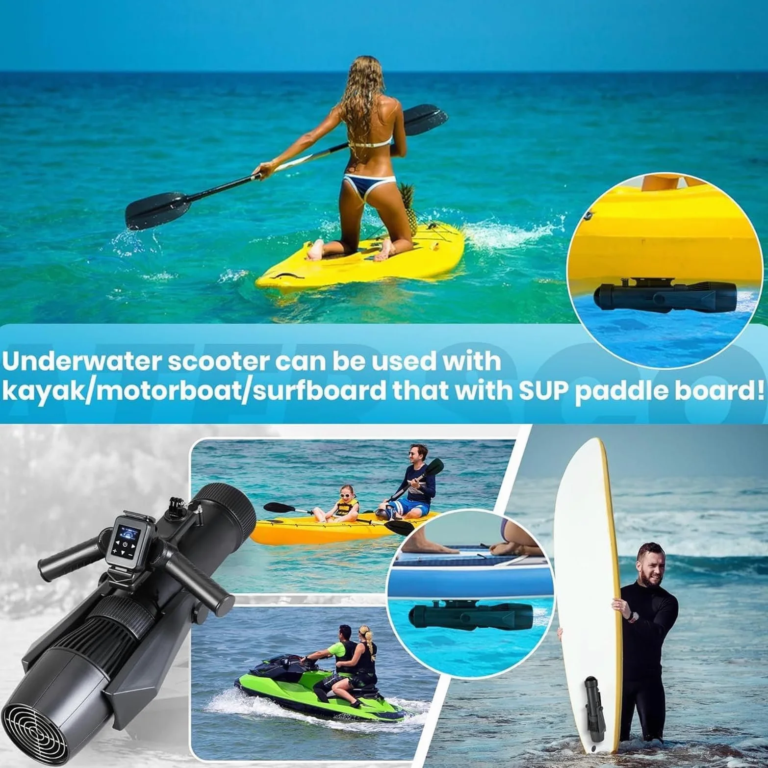 500W Scooter Submarino eléctrico (2025 Nuevo), Scooter Marino Que controla el Pulgar, Velocidad de la Hoja 1800-2700 RPM, para el Supple de Paleta, Piscina, Buceo y Snorkel, Scooter de Agua