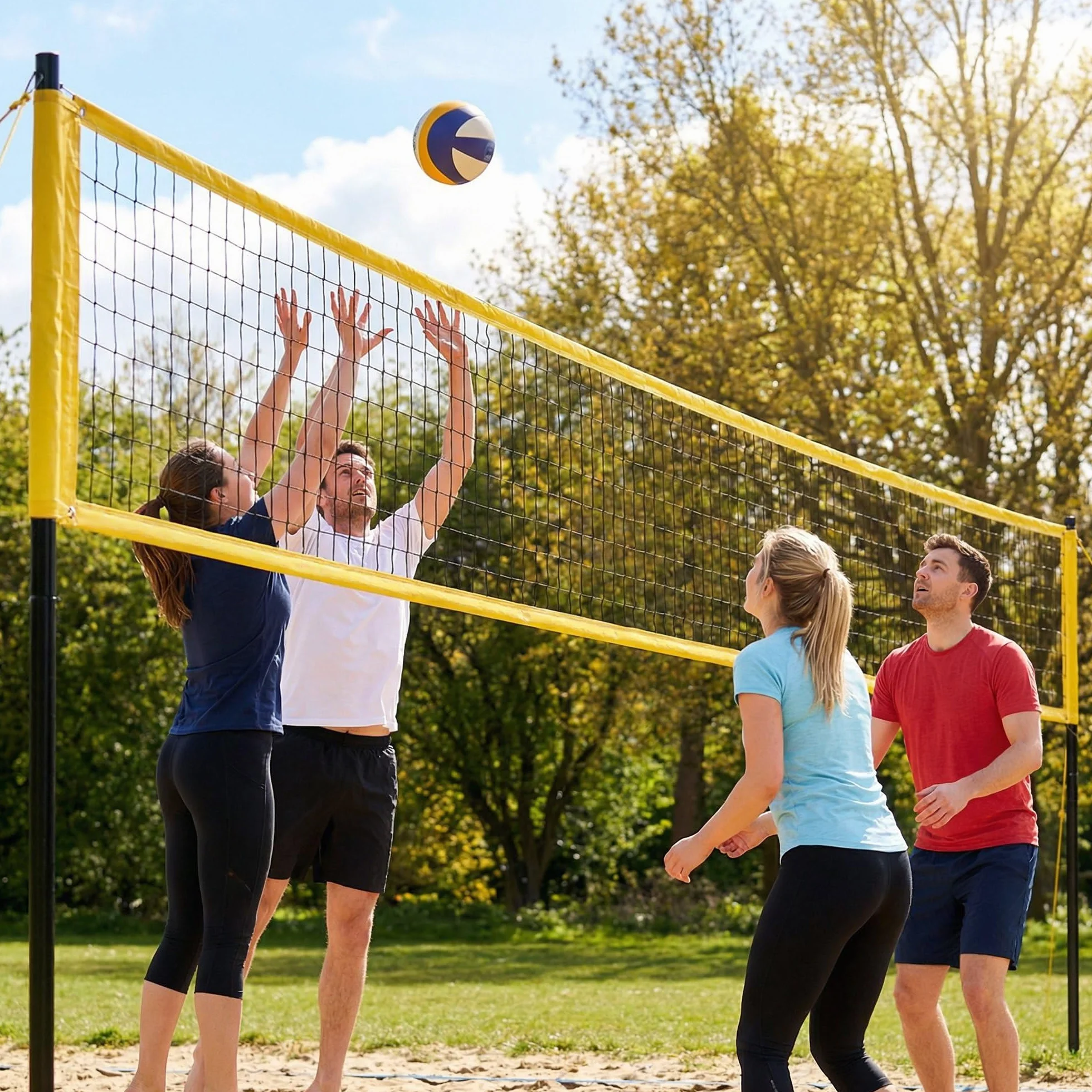 SPORTNOW Juego de voleibol y bádminton postes acero altura ajustable red portátil 4 raquetas 4 volantes bolsa transporte