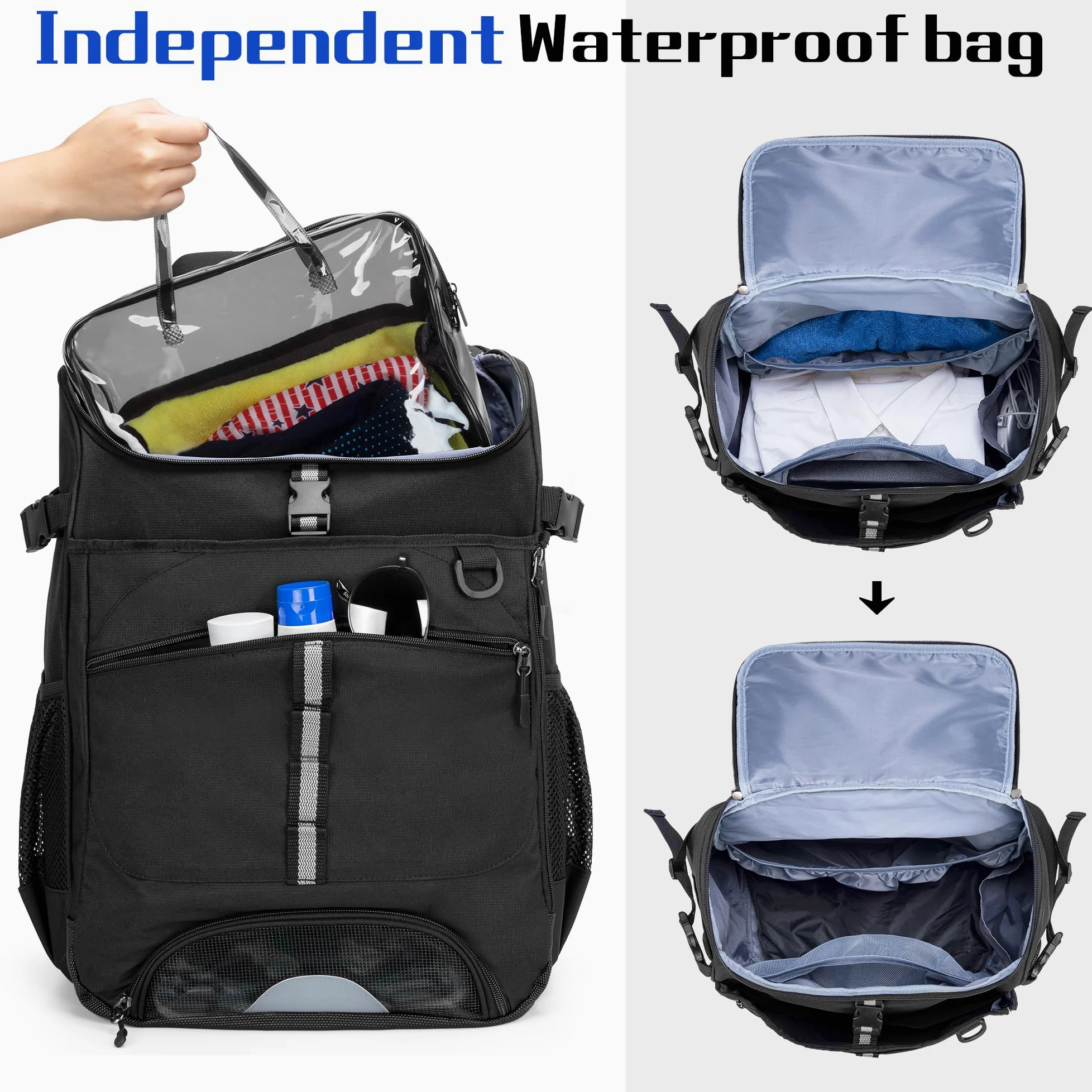 GOBUROS Mochila de natación, Bolsa de natación con Bolsa Transparente de PVC Adicional y Espacio Separado para Zapatos para Nadar
