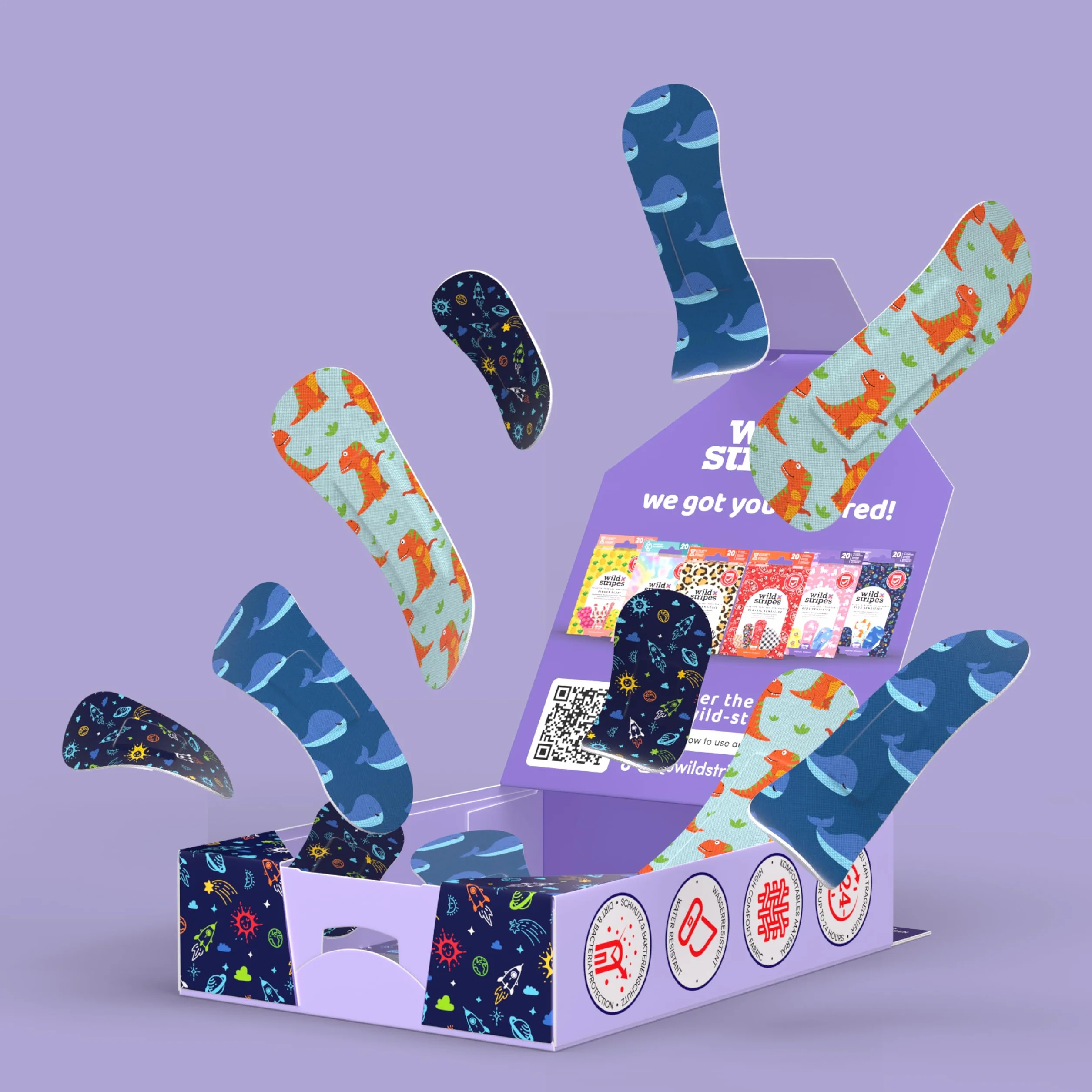 Wild Stripes Tiritas para niños 20 piezas resistentes al agua protección heridas 24 horas
