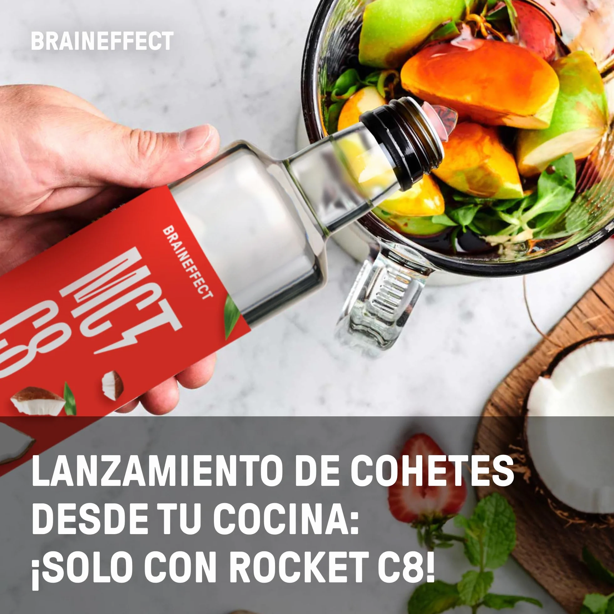 BRAINEFFECT Aceite MCT 100% C8 1000 ml Botella metálica protectora