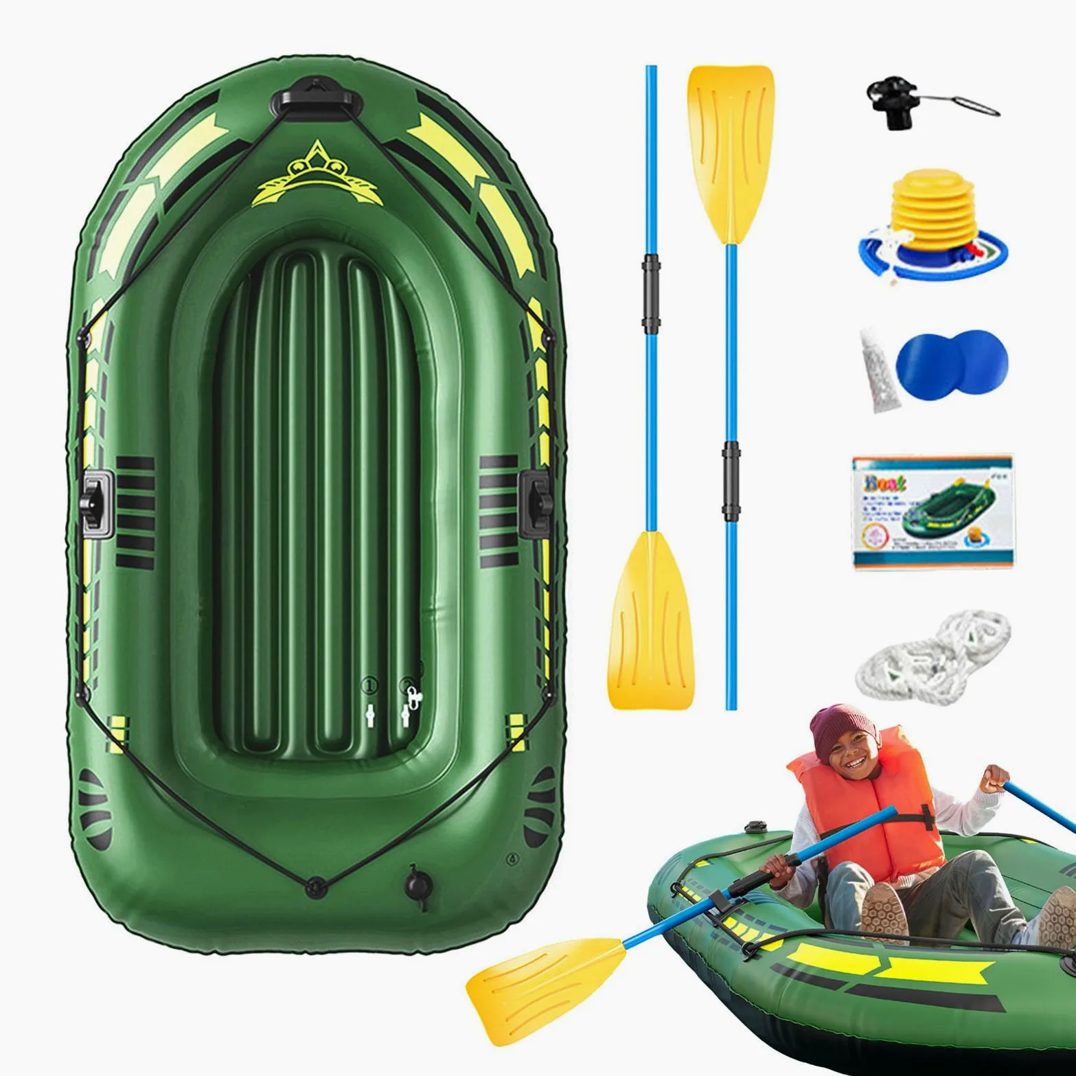 Barcos inflables para Adultos, Bote de soplado, balsa de Pesca Inflable | bomba de pie, paleta, kit de reparación, válvula de aire, remo de dos personas de PVC,herramienta de buceo, aventuras acuátic