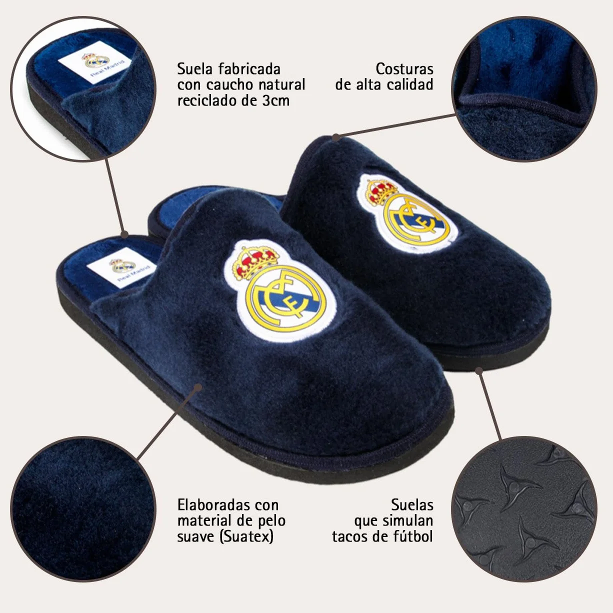 MARPEN Slippers Zapatillas Para Casa Hombre Real Madrid CF Oficiales Pantuflas Antideslizantes Azul marino Talla 46