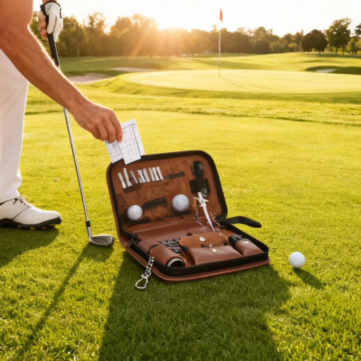 Regalos de golf para hombres y mujeres, juego de accesorios de golf con estuche de alta gama, telémetro, cepillo y tees, multifuncional.