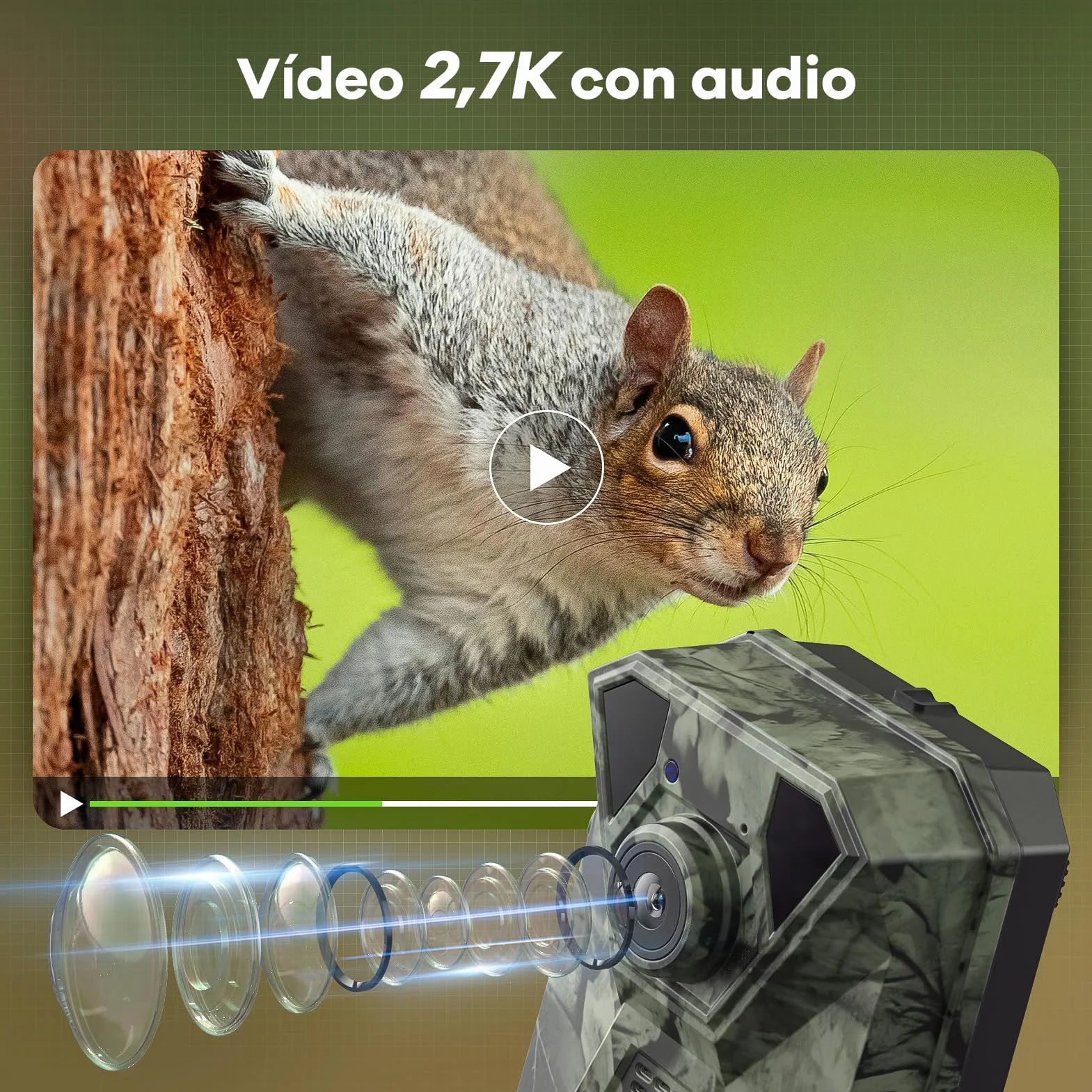 DEATTI Camara Fototrampeo Solar 4G LTE Camara Caza, Tarjeta SIM Camara de Caza Nocturna 940nm Invisibles IR Leds IP66 Impermeable, con Batería Incorporada de 7800mAh（Sin Tarjeta SD）