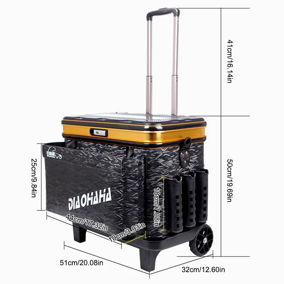 Caja de aparejos de pesca con ruedas, multifuncional, caja de anzuelos de pesca, alta capacidad, ajustable, duradera para artes de pesca