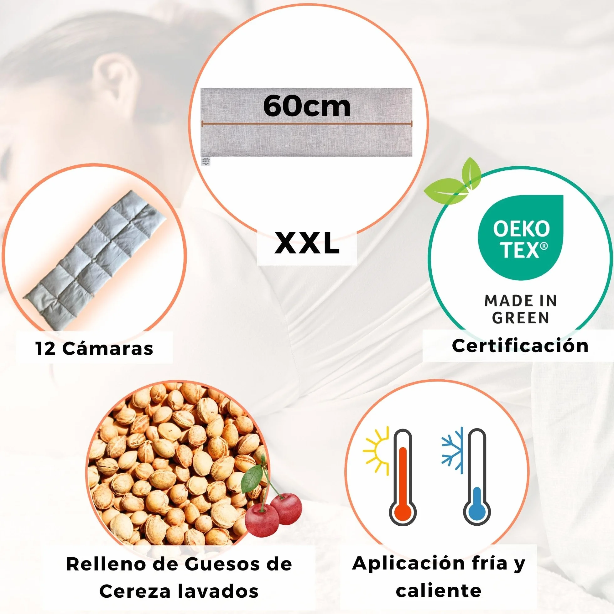 Saco Termico Semillas Huesos Cereza 60x20 cm XXL OEKO TEX Gris N