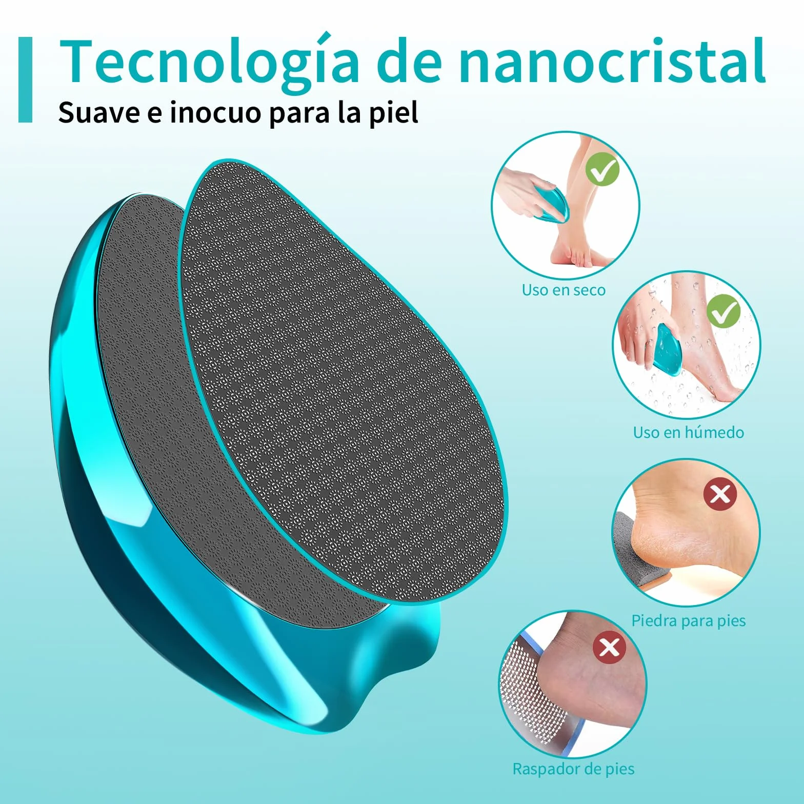 AnjoCare Lima Pies De Vidrio Nano 2en1 Removedor de Callos y Piel Muerta Profesional Raspador Portátil Pedicura