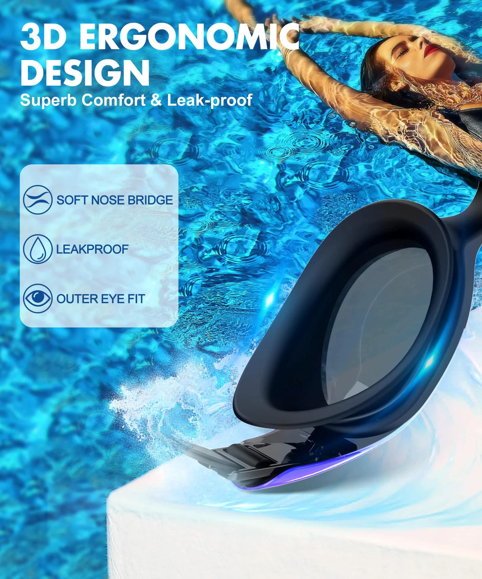 NSSIW Gafas de natación para adultos: antivaho con protección UV400, sin fugas, para hombres y mujeres, paquete de 3