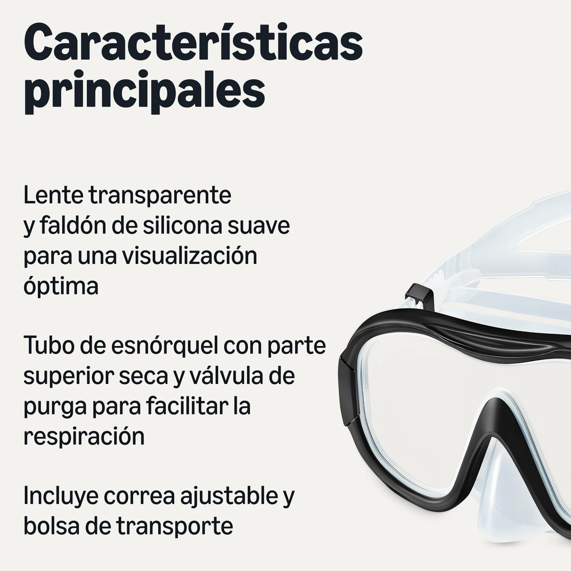 Amazon Basics Máscara de Esnórquel con Bolsa de Transporte, Equipo de Esnórquel para Adultos, Negro