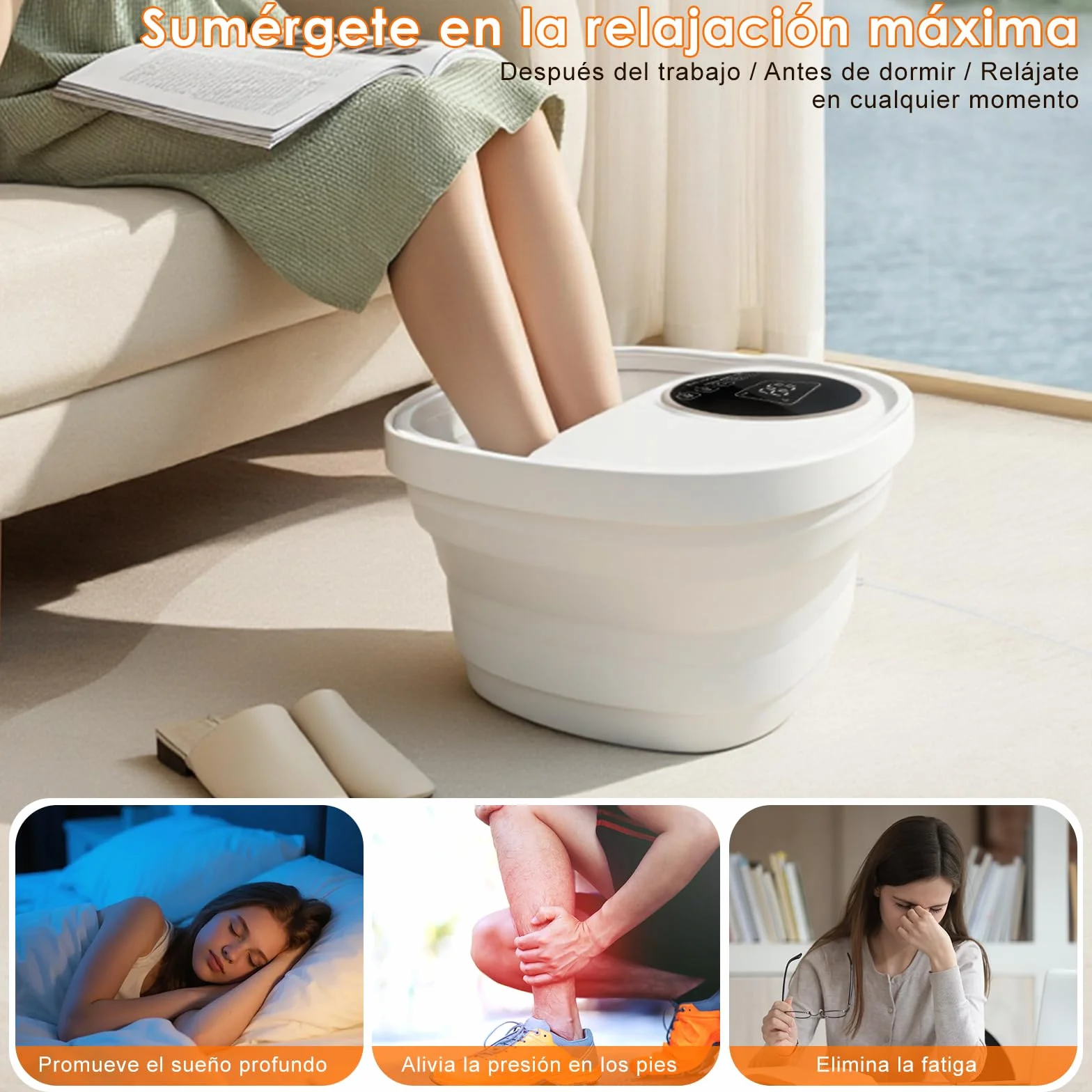Masajeador de Pies Plegable con Calefacción, Control Remoto, Burbujas, 24 Temperaturas, 6 Temporizadores