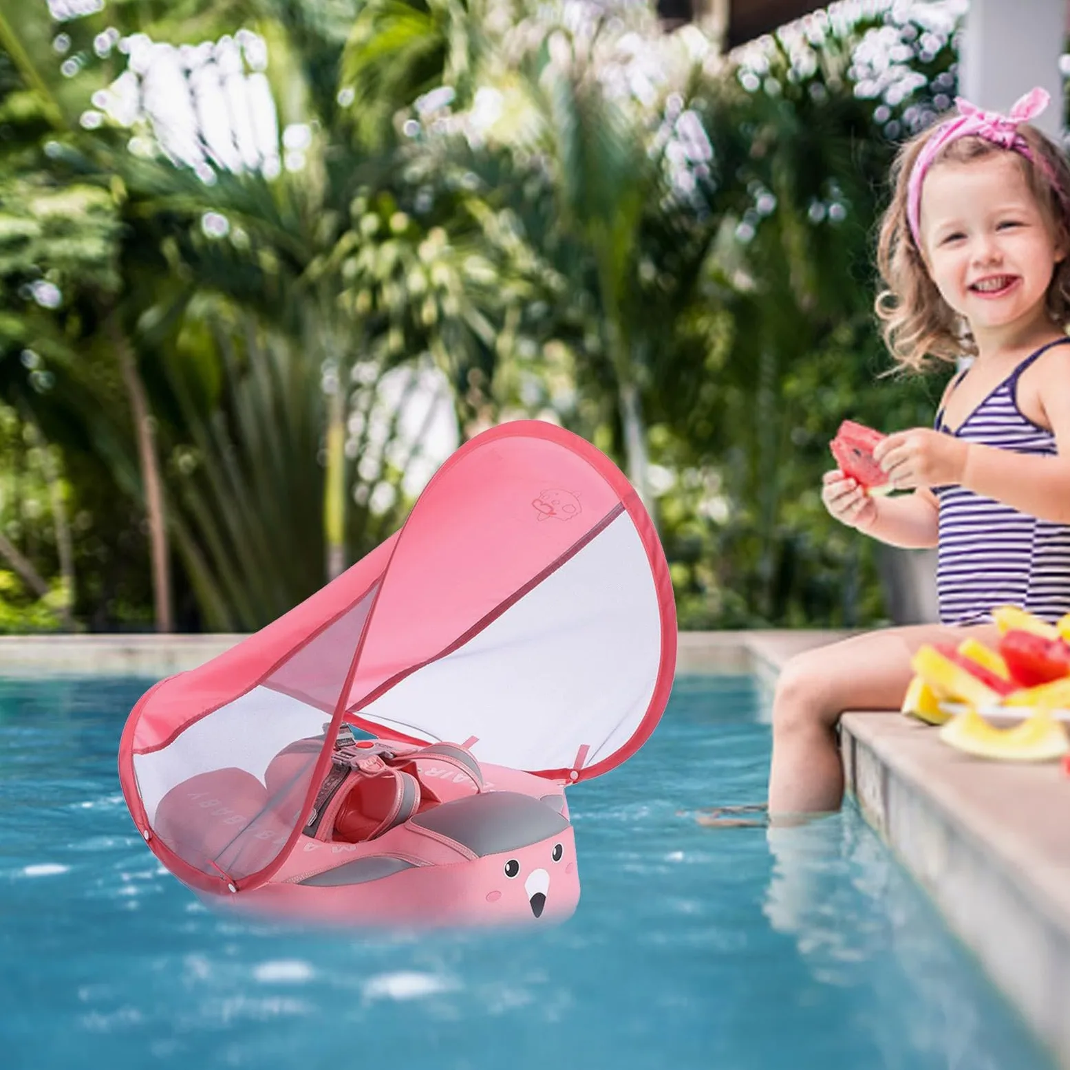 Baby Swimming Float | Flotación Inflable De La Piscina para Bebés | Traje De Natación | con SPF 50+ Sun Canopy, Asiento De Seguridad Ajustable | para Edad De 3 A 40 Meses para Niños