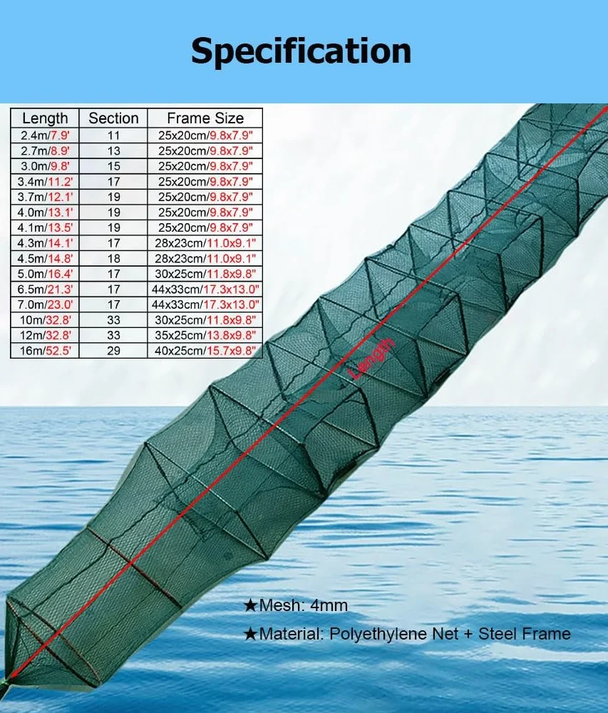Red de Pesca Plegable de 2,3 a 16,9 m de Largo, Trampa for camarones y Peces carnada, portátil, automática, for atrapar más Peces fácilmente.