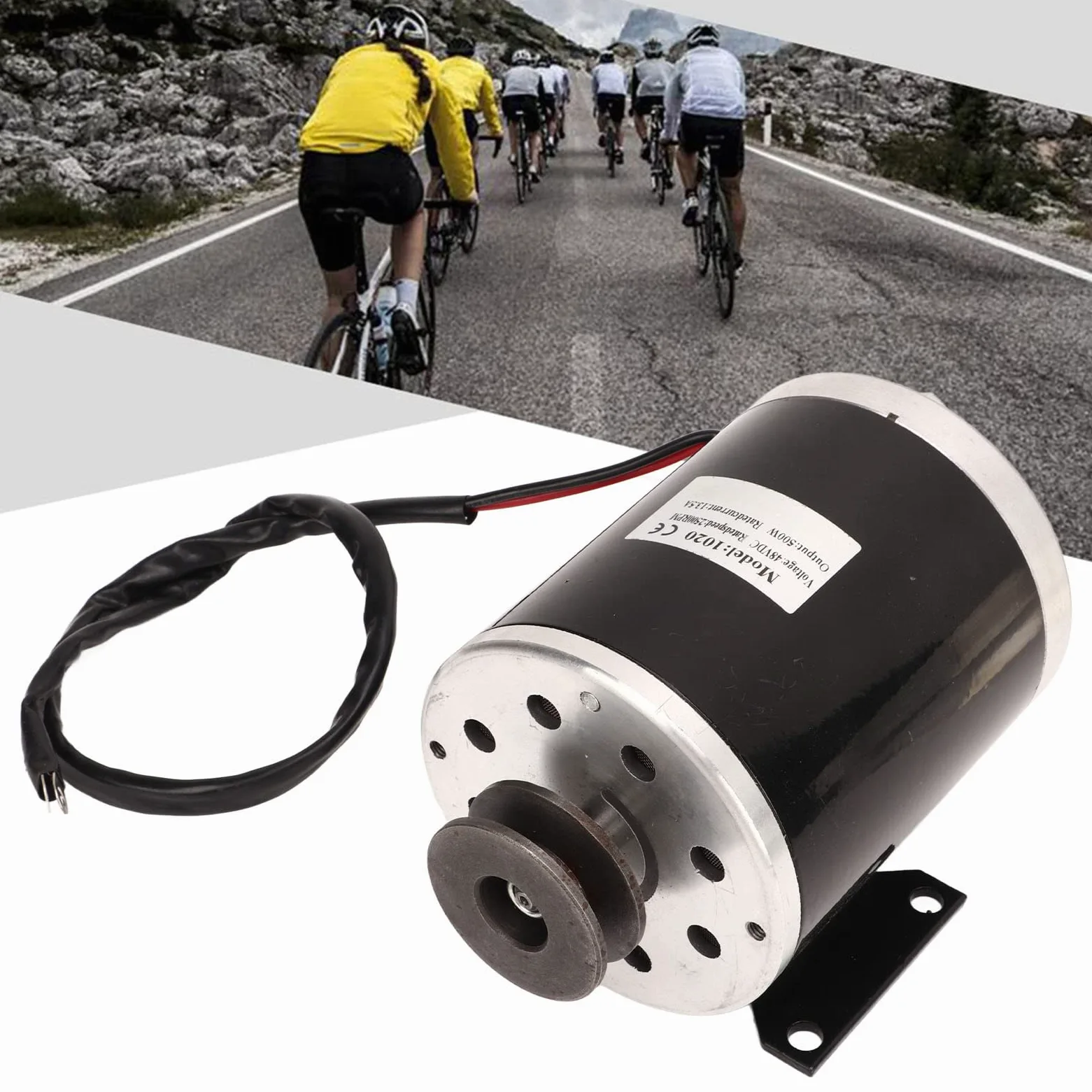 Motor de polea eléctrica de 500W y 48V, motor de CC cepillado de aleación de aluminio, diseño de polea de correa de bajo ruido y alta potencia para bicicleta eléctrica, scooter,