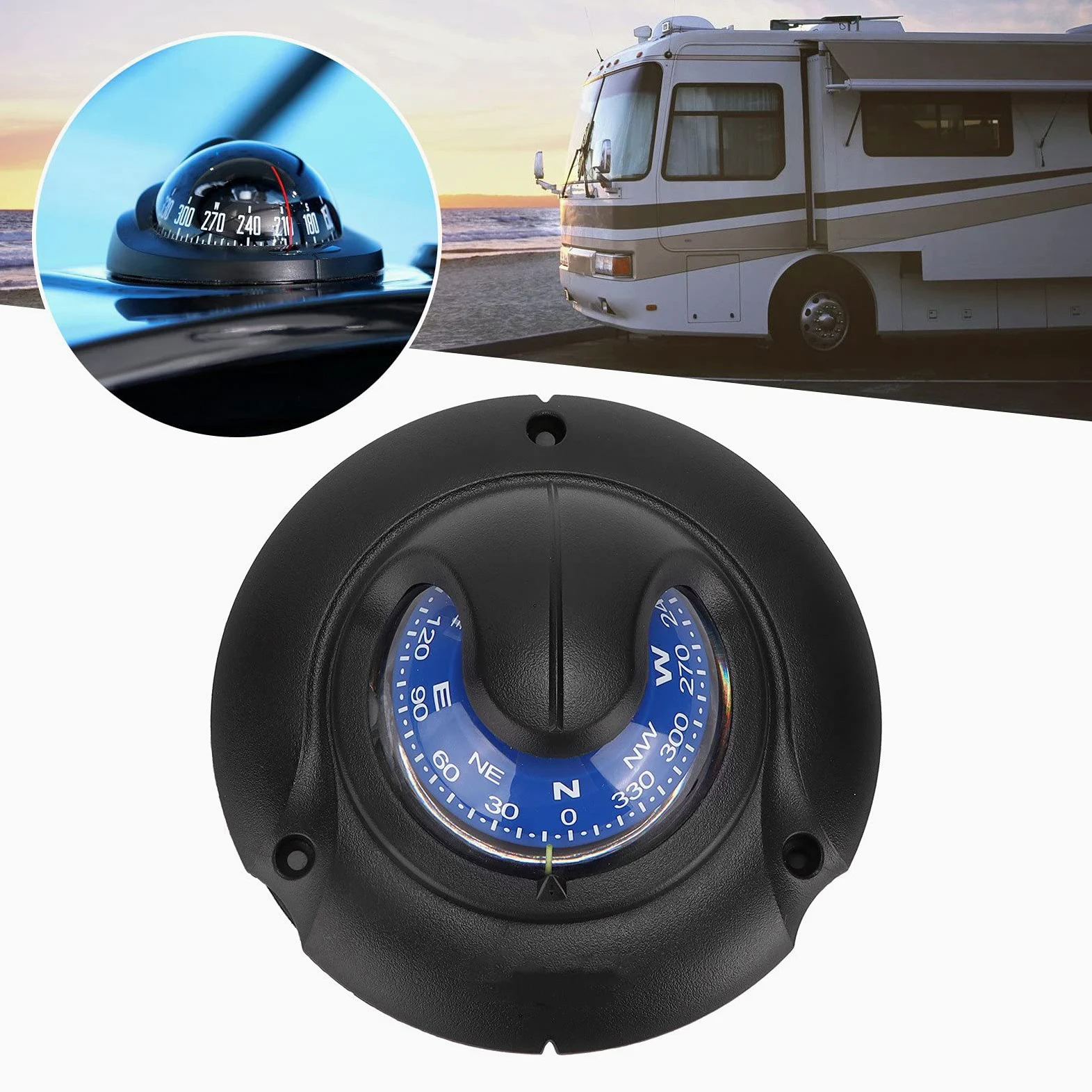 Tbest Brújula de Navegación Brújula Marina para Barco Magnética Multifunción Profesional con Ajuste de Declinación Magnética y Luz LED de 12 V para Yates Marinos,