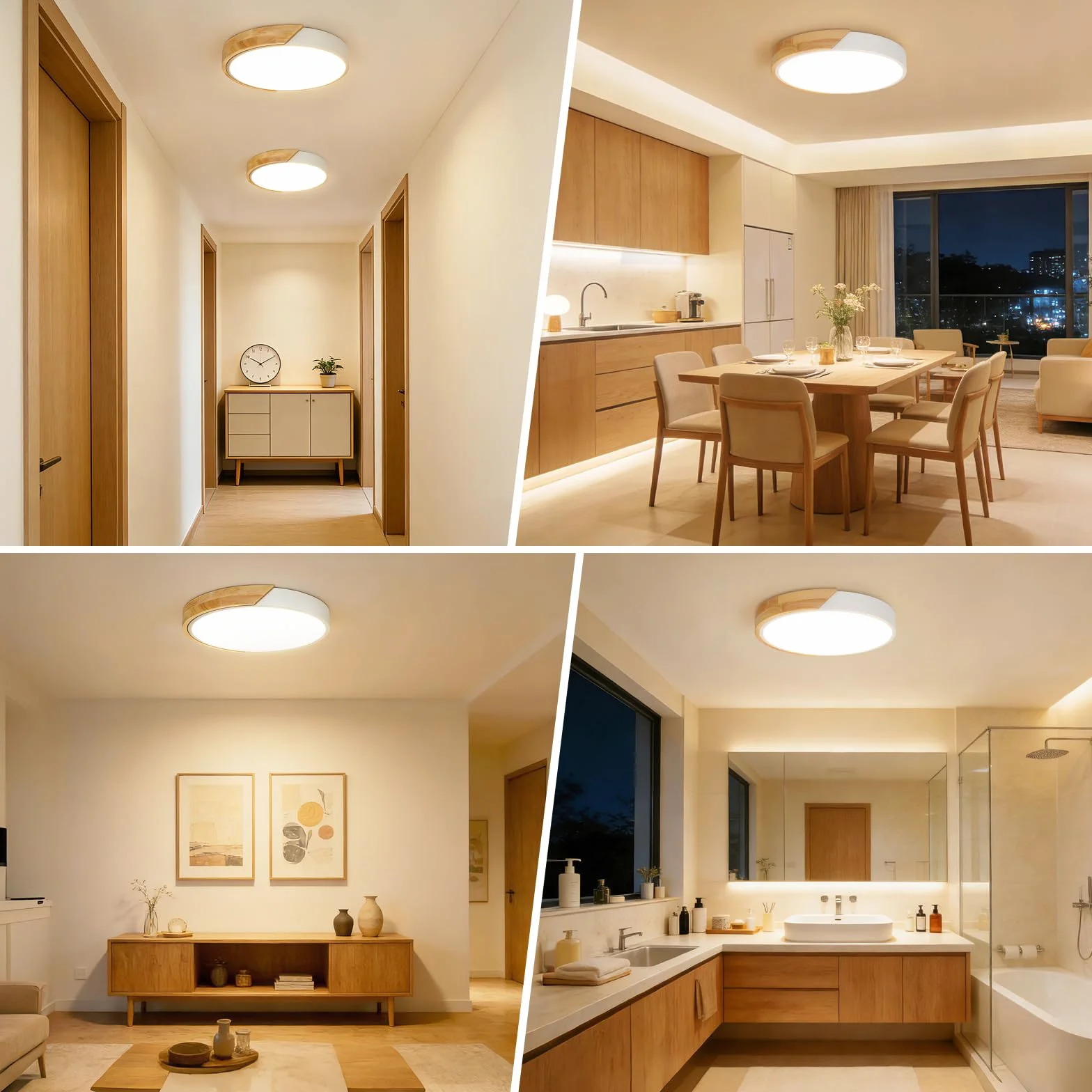 Kimjo Lámpara LED Techo Redonda 24W φ30cm 3000K 2400LM Plafón Madera Blanco