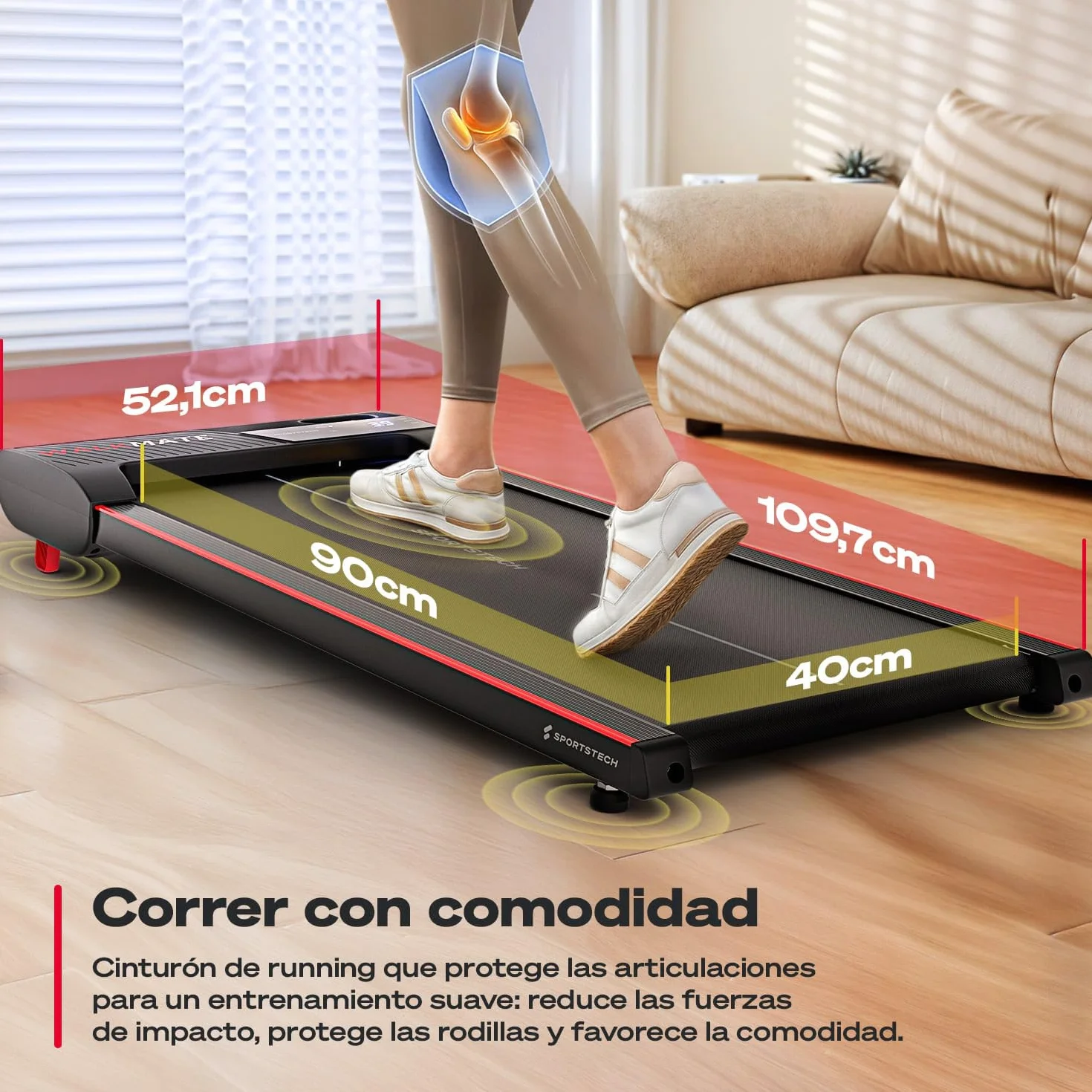 Sportstech Walking Pad hasta 6 km/h – Inclinación Manual hasta el 5 %, Control Remoto y por App, Pantalla LCD, podómetro, Ligero y Compacto, Ruedas de Transporte, WalkMate hasta 120 kg