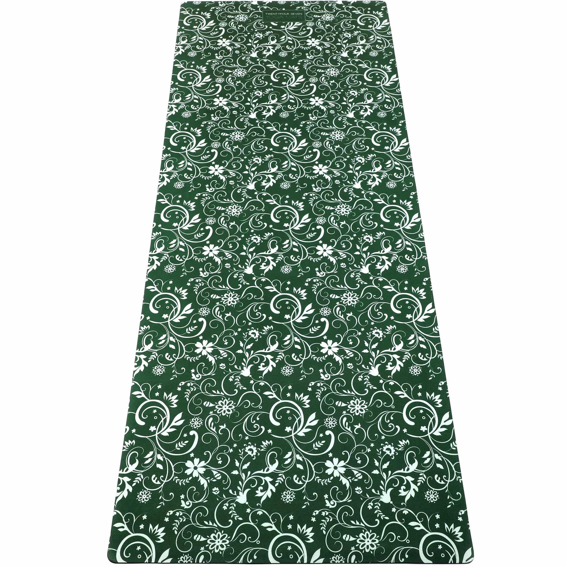 247YOGAMATS Esterilla de Yoga caucho y microfibra OLIVE FLORAL / 183 x 68 cm, 4 mm/Antideslizante/Apta lavadora/Yoga principiantes y avanzado/Cinta de transporte incluida