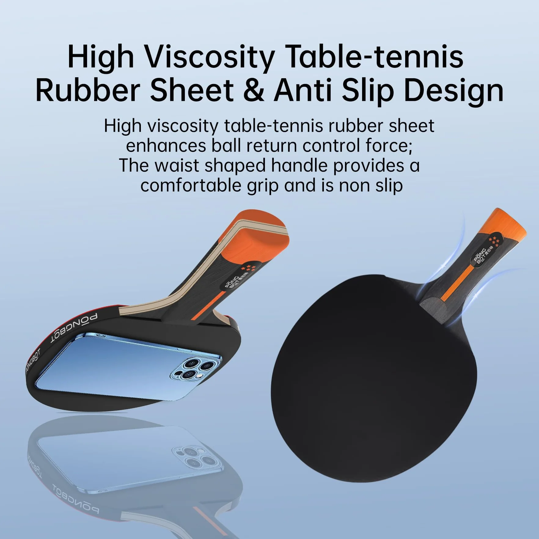 PONGBOT Five-Star Pala de ping pong profesional fibra de carbono 7 capas con funda rígida