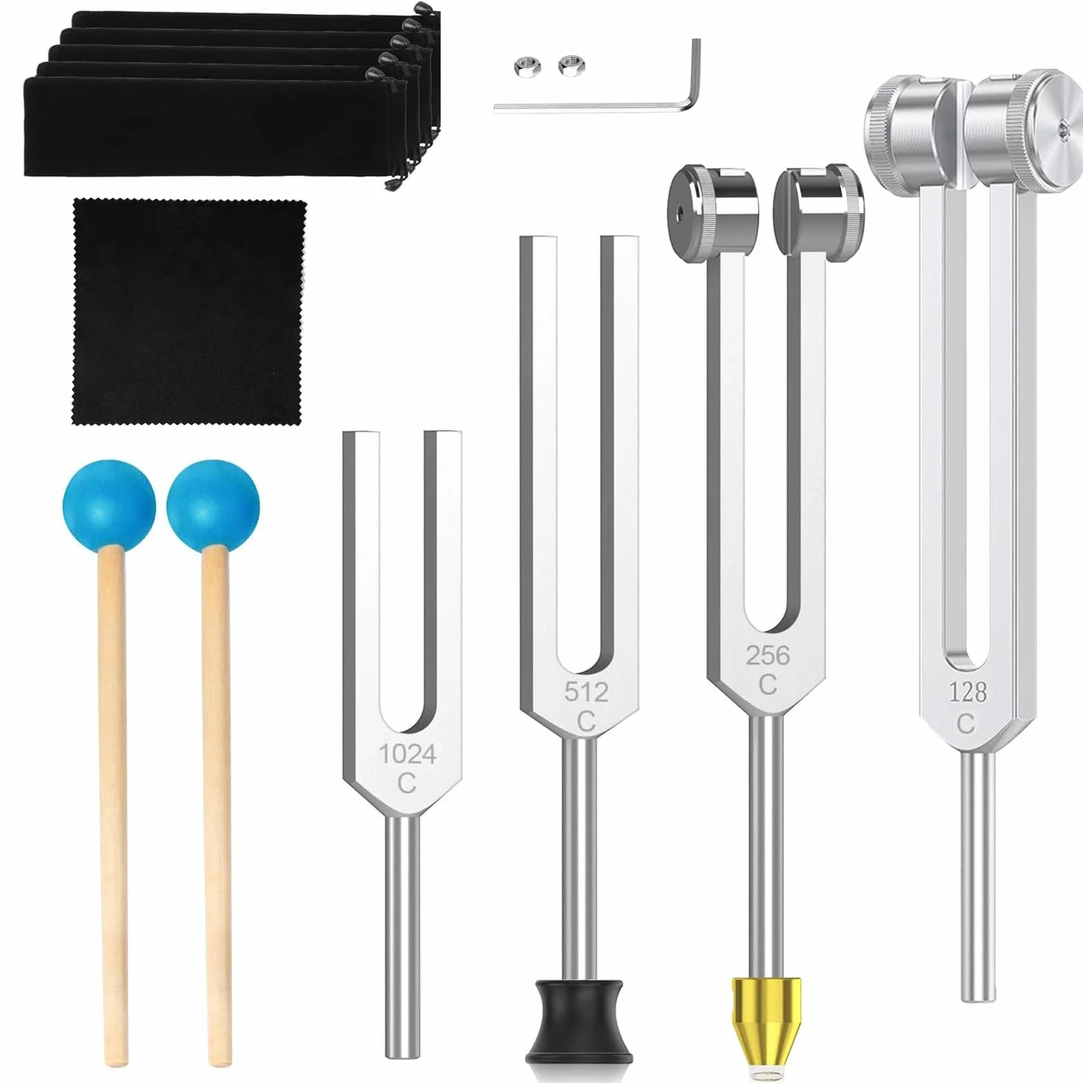 Diapasones Terapeuticos 4 Piezas 128 Hz 256 Hz 512 Hz 1024 Hz Set para Terapia de Sonido Yoga
