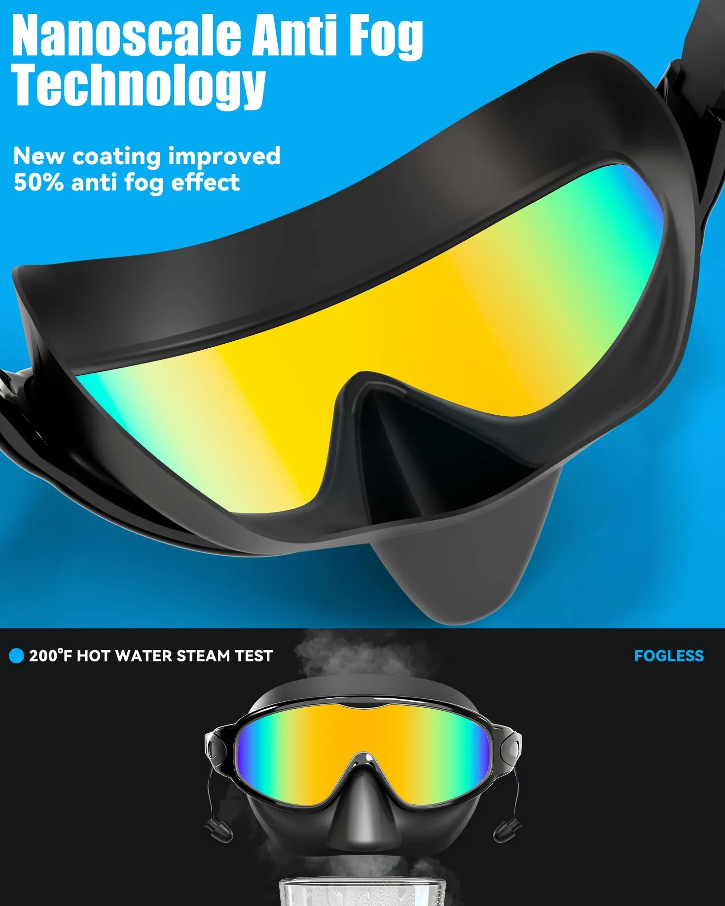 Aegend Gafas de natación con cubierta de nariz para adultos, paquete de 2 gafas de natación de visión amplia, antivaho, UV, sin fugas, para hombres y mujeres