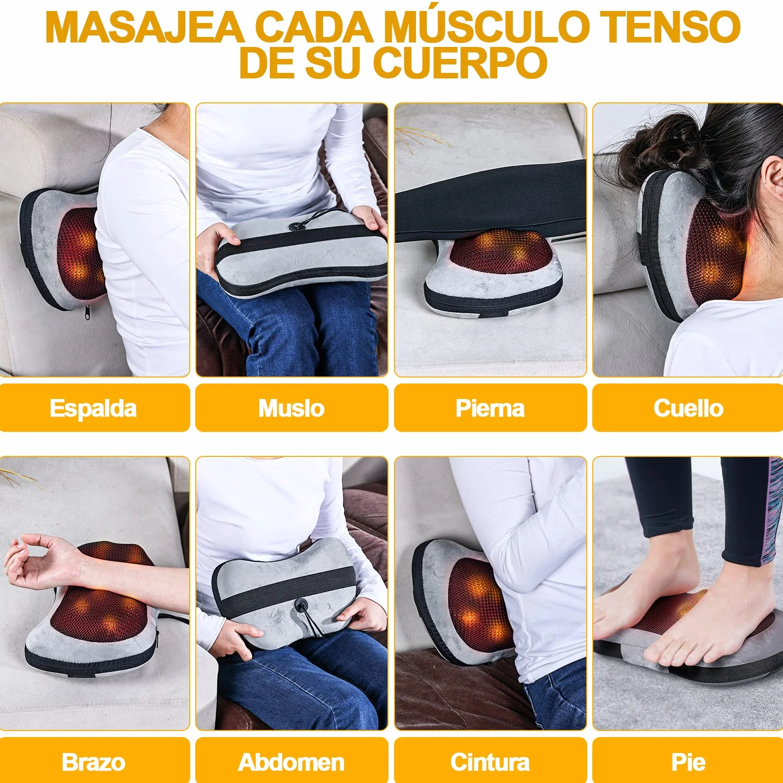 TAKRINK Cojín Masaje Shiatsu con Calor 8 Nudos 3 Velocidades Control Remoto Masajeador Cuello Espalda Hombros