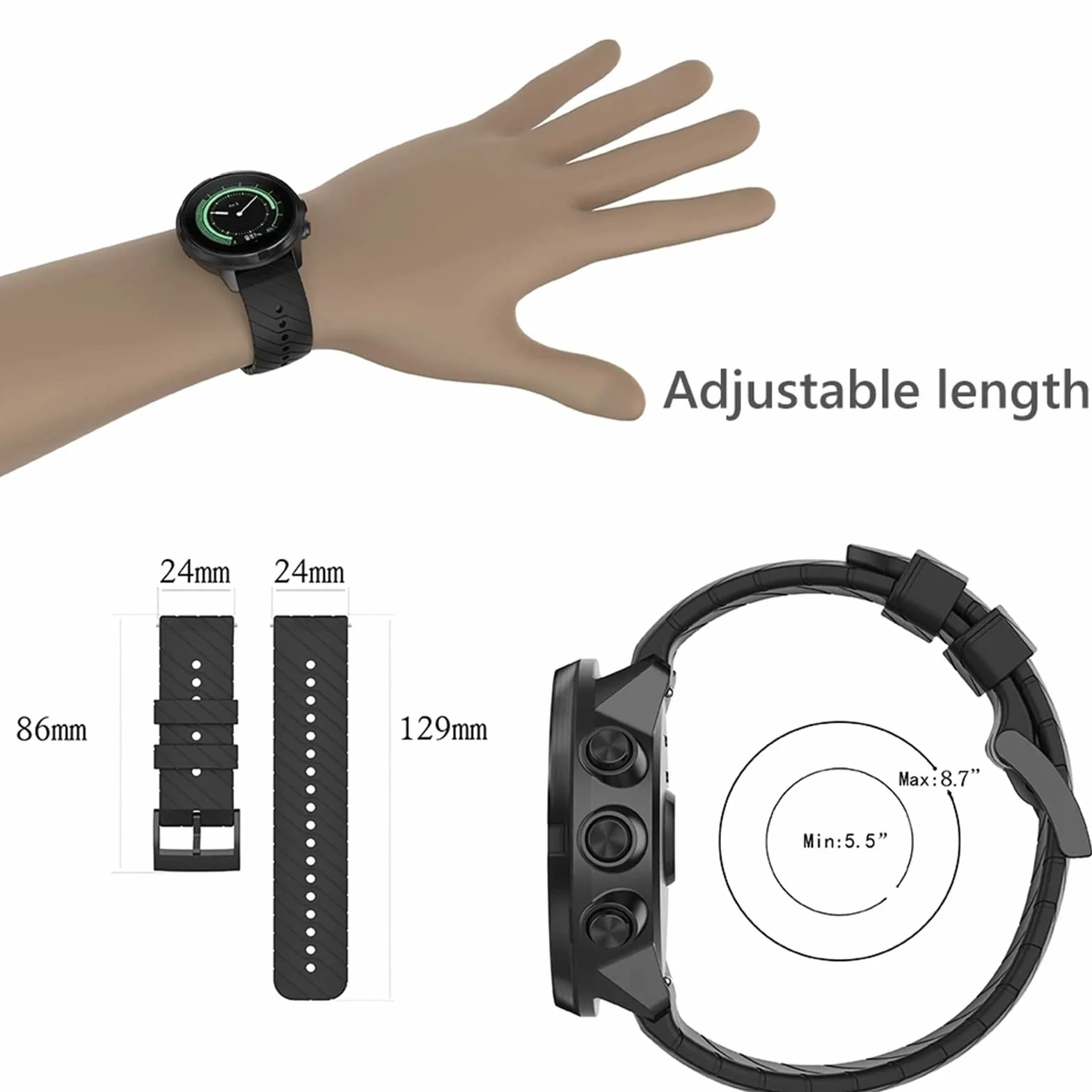 Correas de Silicona de 24mm, Correa de Repuesto para Reloj Suunto 7 D5, Pulsera Suunto 9 Spartan Sport HR Baro, Pulsera para Reloj Inteligente