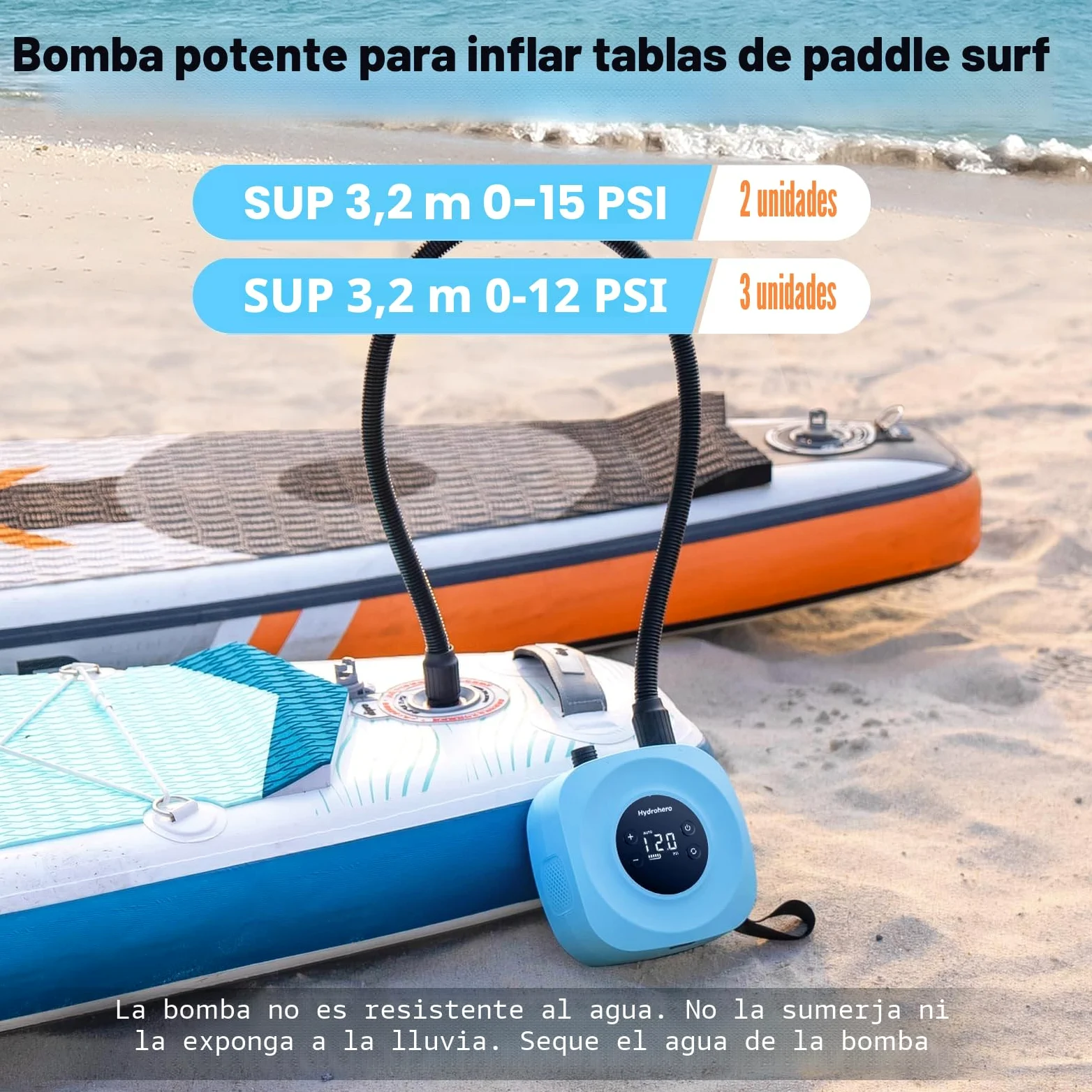 Hydrohero Bomba Eléctrica para Paddle Board, Sup Recargable 20 PSI, Inflado/Desinflado Inteligente a Doble Etapa, Apagado Automático para Tablas de Paddle, Cometa de Surf, Tienda, Barco