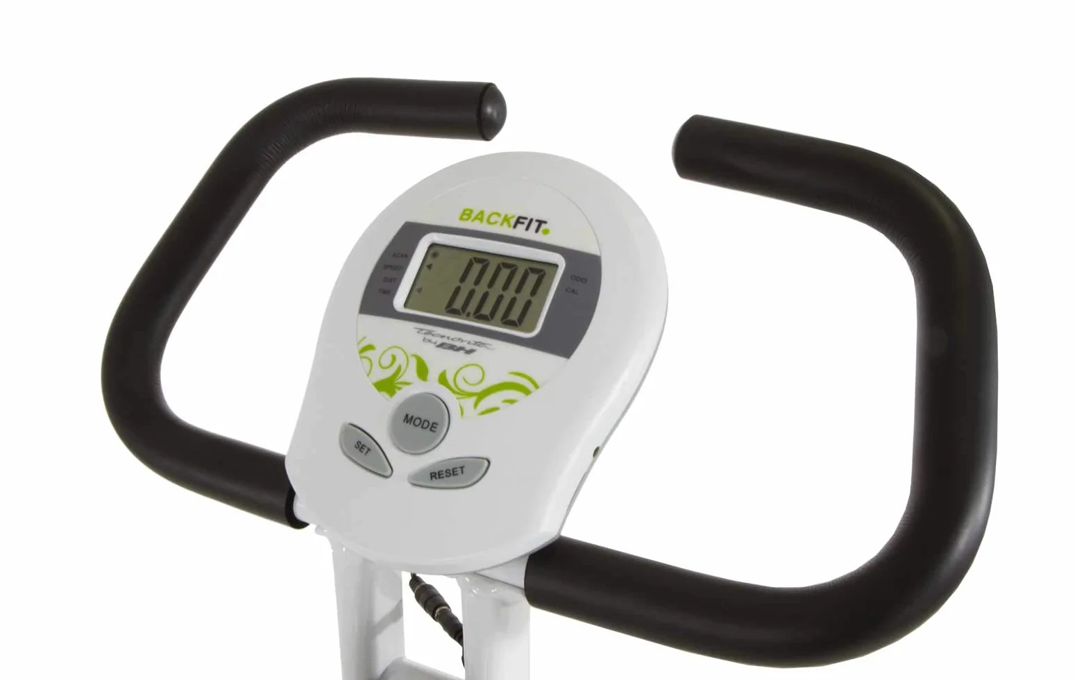 Bicicleta estática plegable con respaldo BACKFIT + soporte tablet/smartphone Blanco