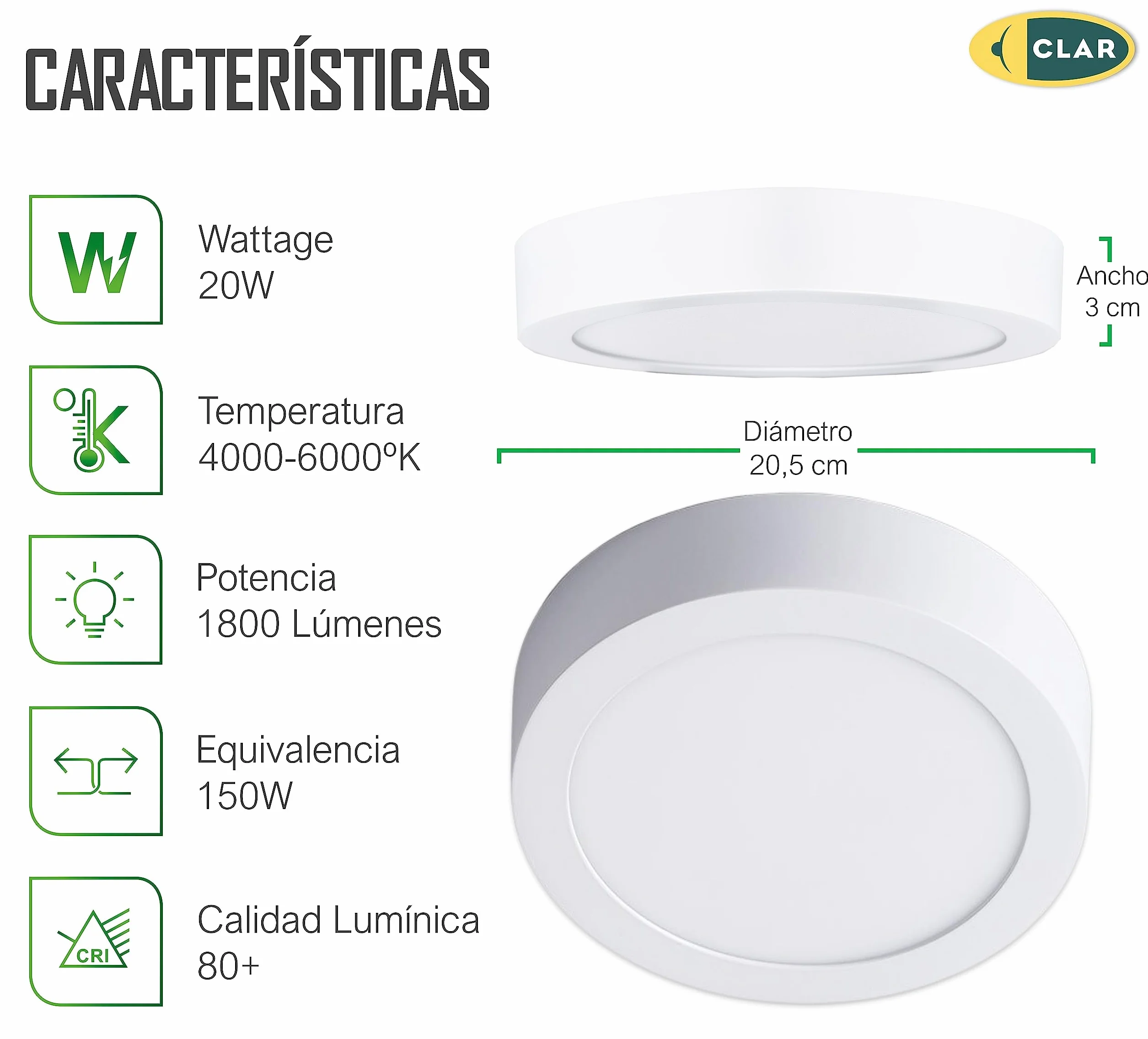 Downlight LED Techo Superficie 20W Luz Blanca Neutra 4000K Pack 10
