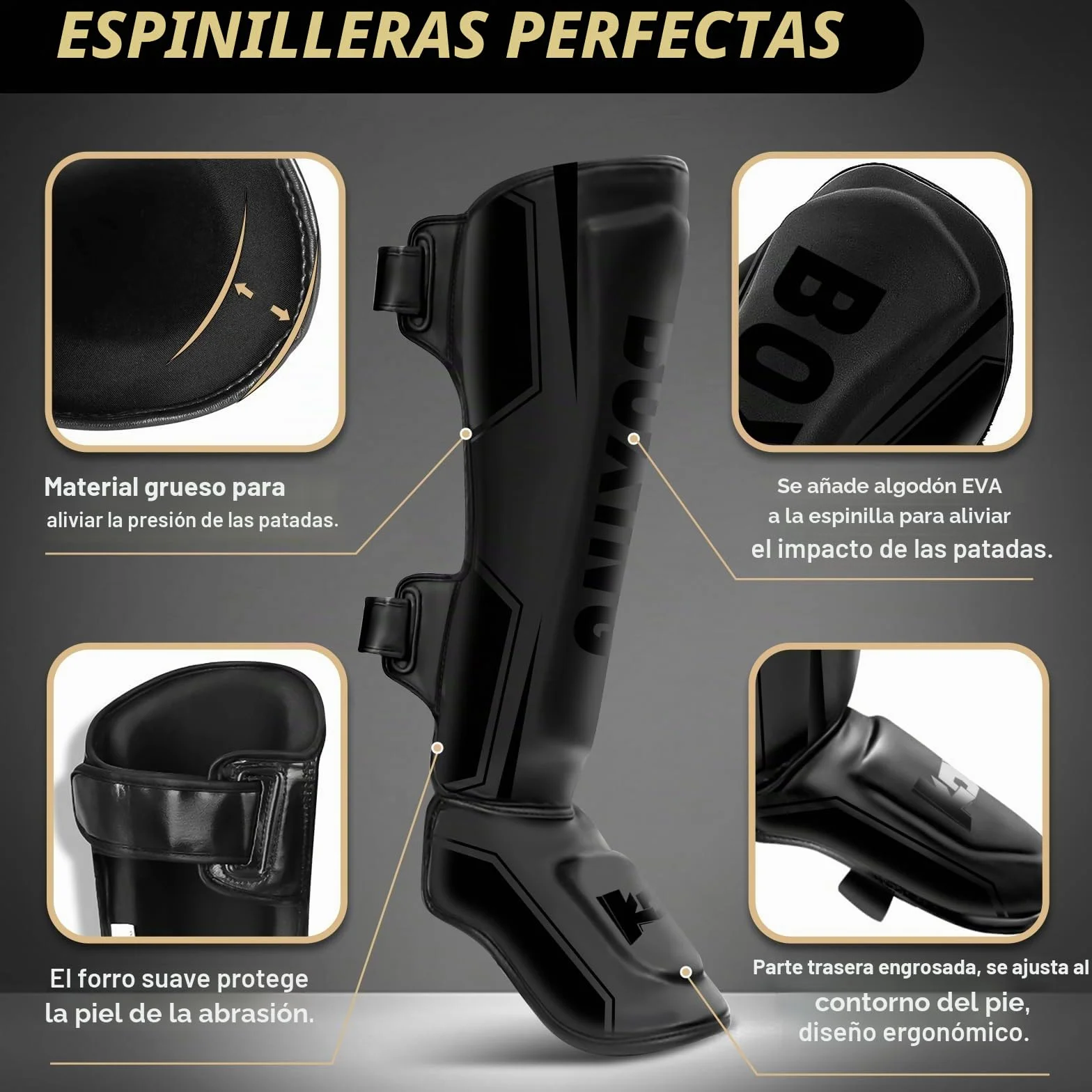 NZQXJXZ Espinilleras de Kickboxing, Espinilleras de Muay Thai, Protectores de Piernas Ajustables con Protección para el Empeine, Equipo de Entrenamiento para Entrenamiento y Combate de MMA