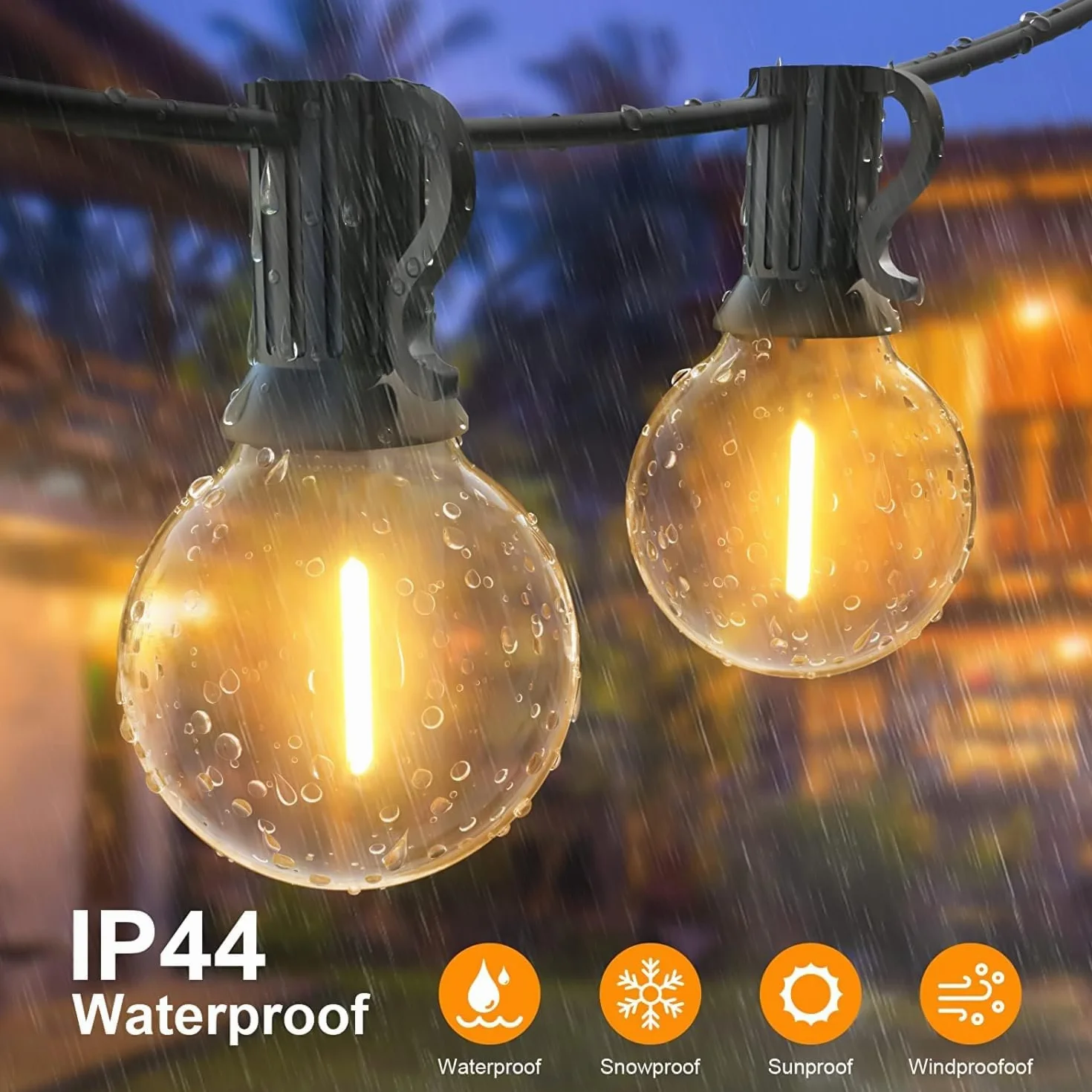 Guirnaldas Luces Exterior 30M LED G40 50+2 Bombillas Impermeable para Patio Boda Navidad