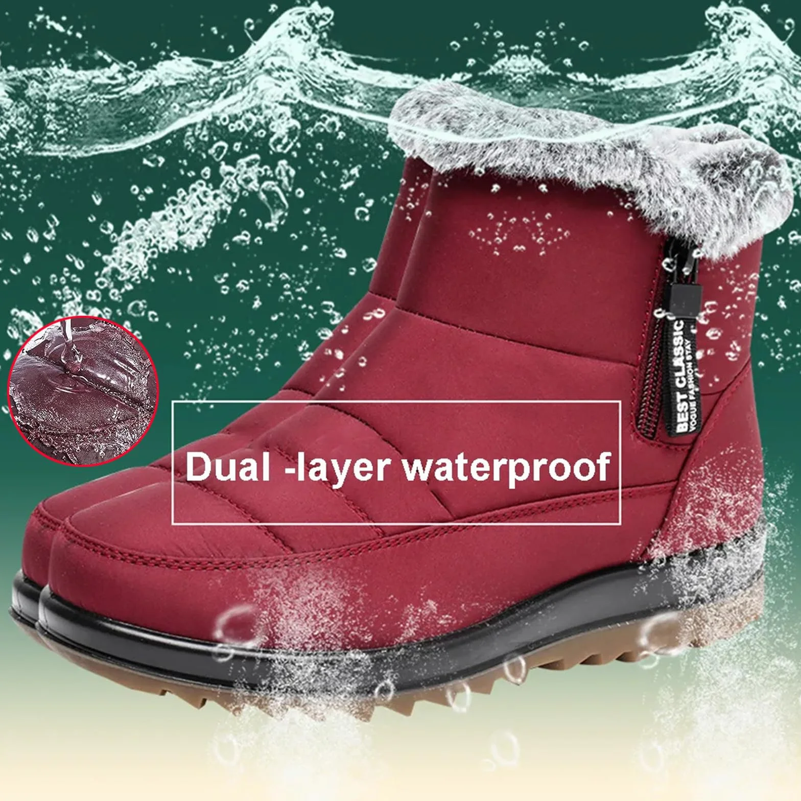 Botas de nieve de invierno para mujer, impermeables, antideslizantes, con forro de piel cálida, botas de invierno cómodas para exteriores