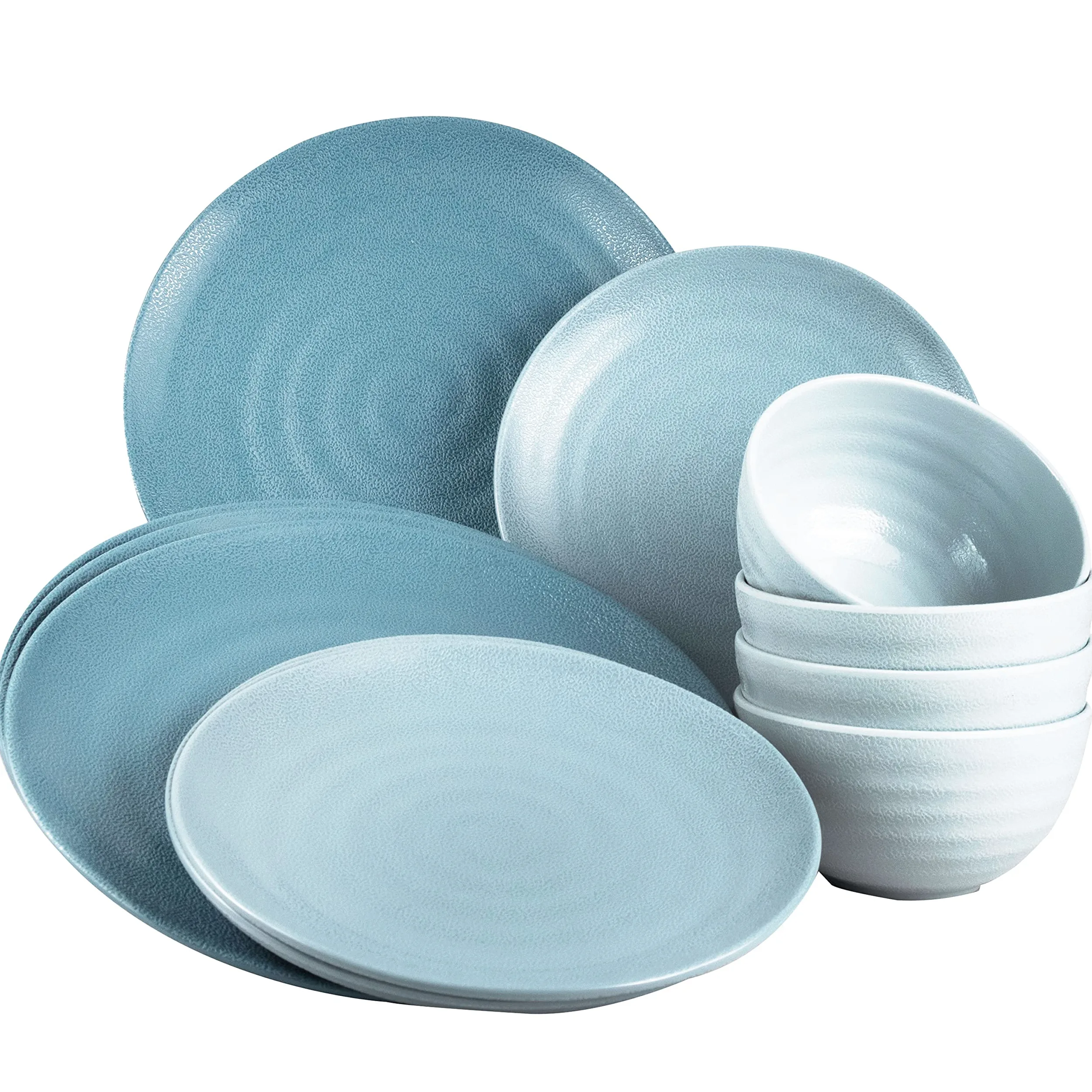 Vajilla de melamina para camping (12 piezas para 4 personas) color azul