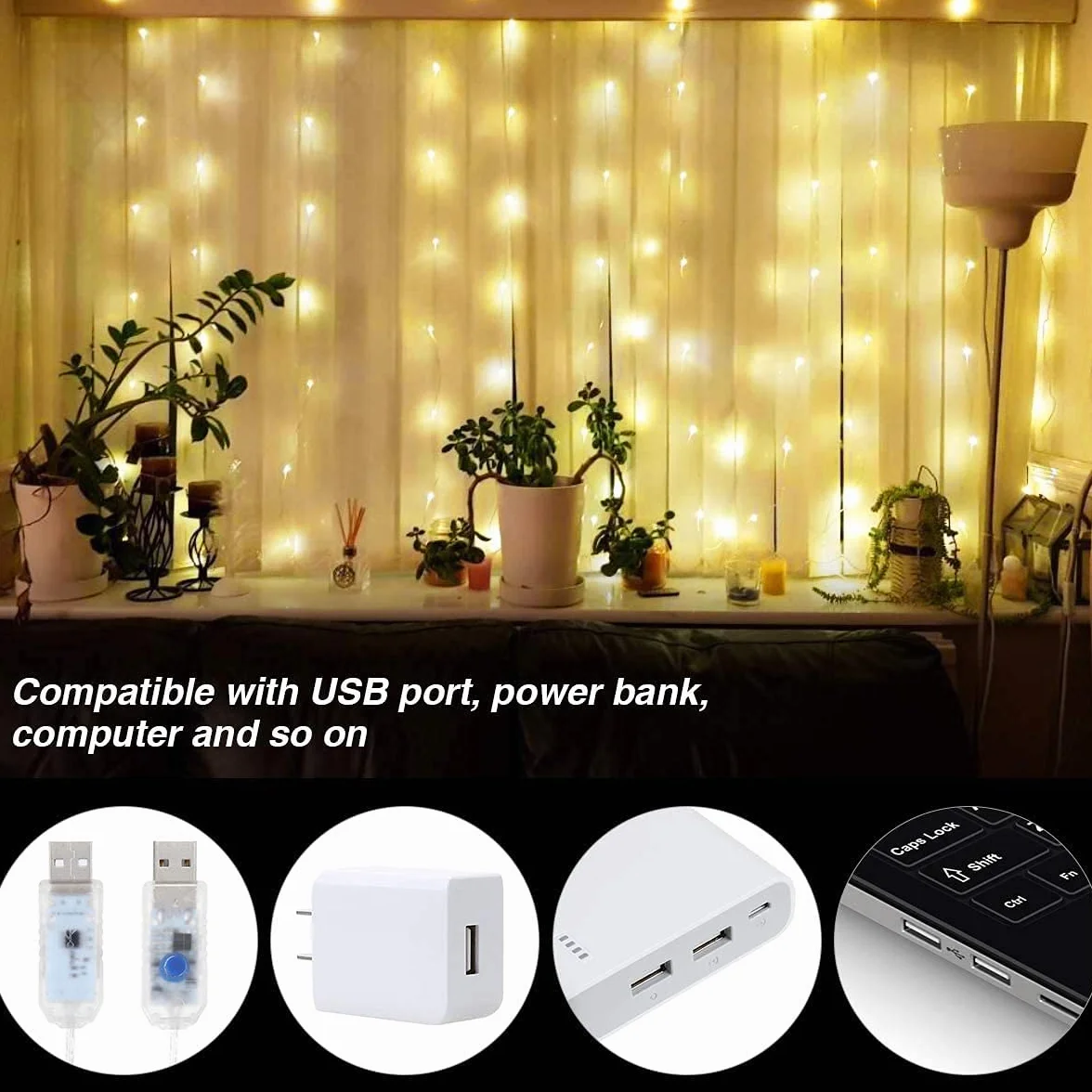 Cortina de Luces 3x3M 300 LED Navidad Blanca Cálida 8 Modos Anpro