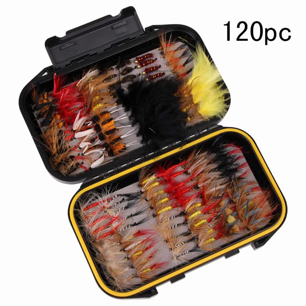Lixada 40/72/100/120 Uds.,Moscas de Pesca con Mosca, Señuelos de Trucha,Señuelos de Pesca Artificiales,Cebo con Caja de Moscas Impermeable