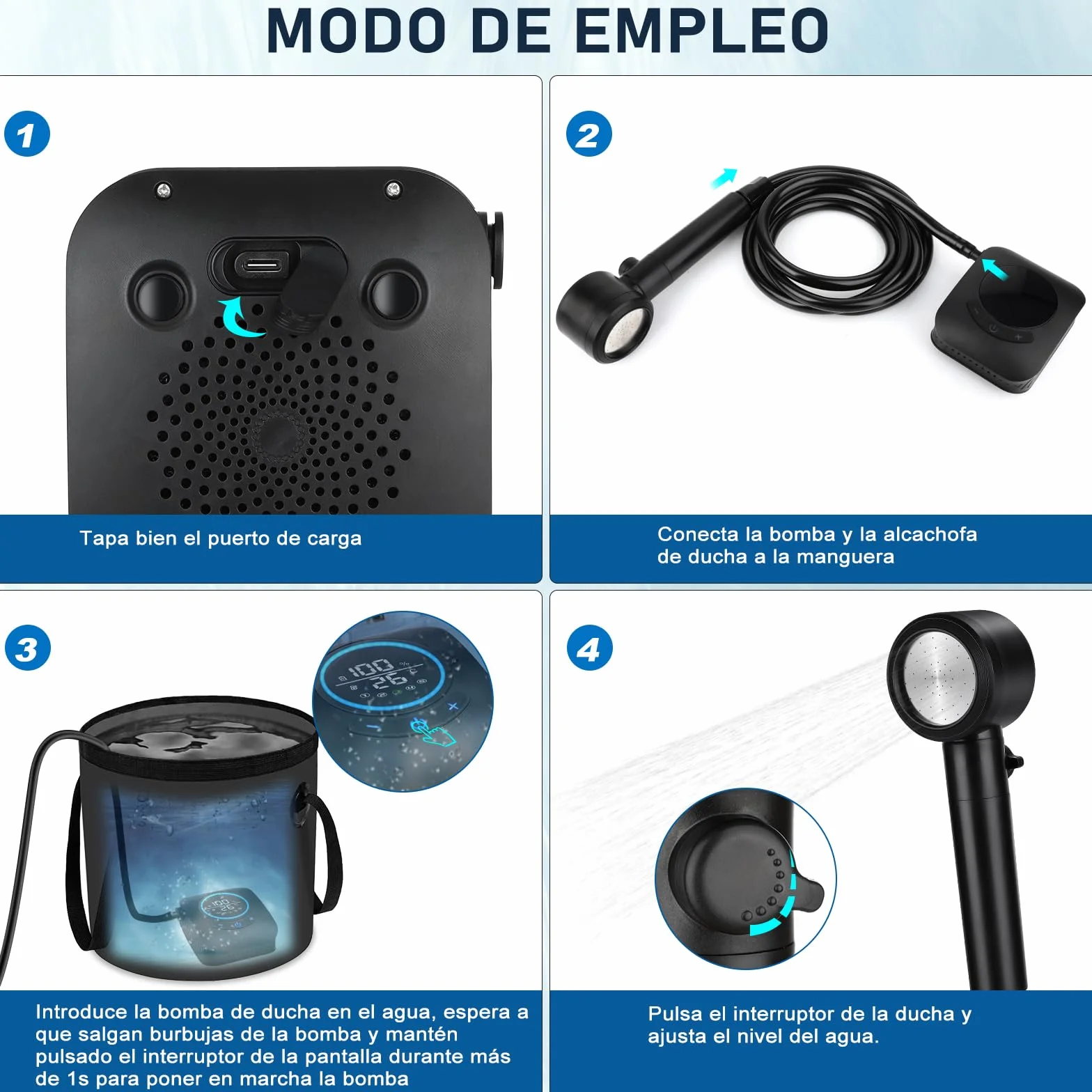 Spopal Ducha Portatil Camping, [Pantalla Temperatura] 8000mAh Recargable Ducha Camper, Modo de 5 Velocidad, 180Min de Larga Duración, Ducha Electrica para Acampar, Hacer Caminatas, Duchas para Perros