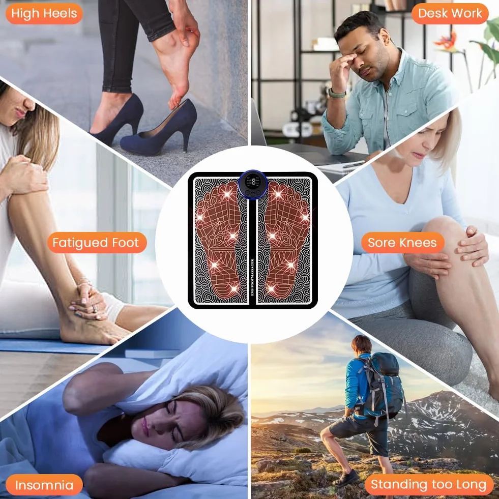 Masajeador de Pies Eléctrico 8 Modos 19 Niveles de Intensidad Alivio Dolor Plantar