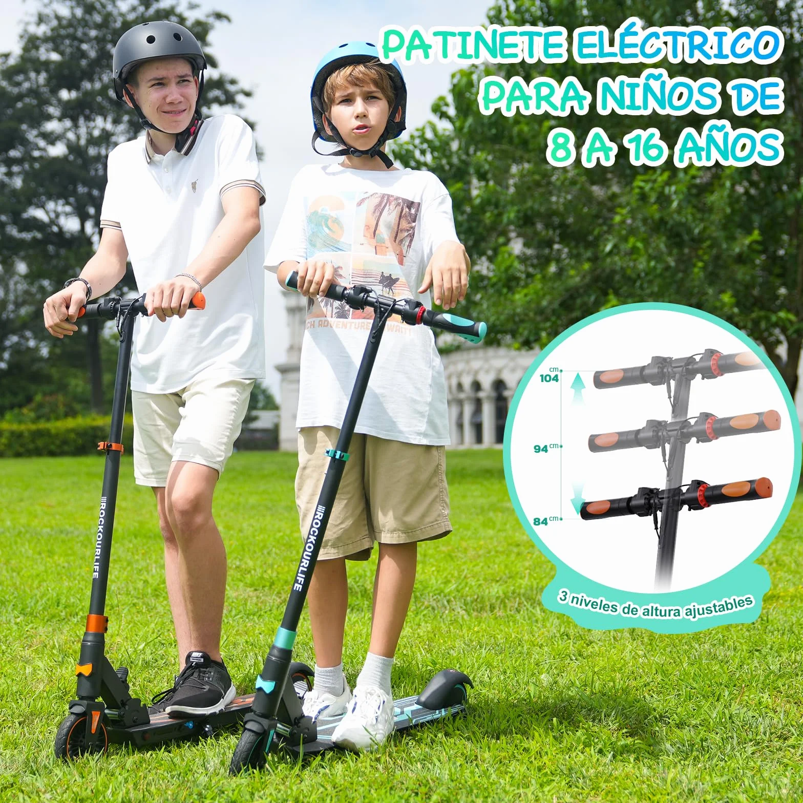 Patinete Eléctrico Plegable para Niños 8-12-16 Años 16 KM 20 KM/H RCB TECH