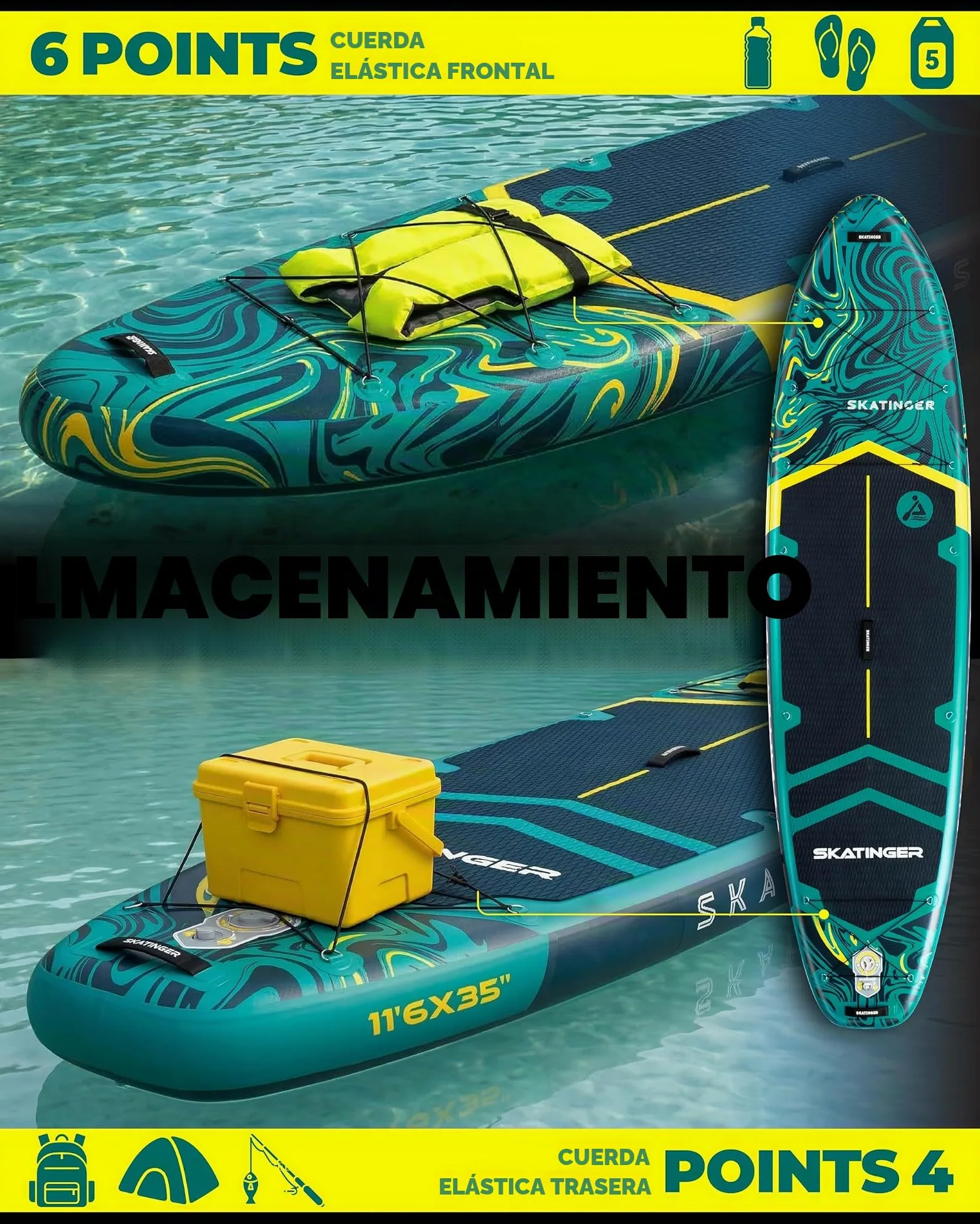 Skatinger Tabla de Remo Inflable extraancha de 335 x 86 cm, soporta hasta 190 kg, para Adultos, Sup Estable para 2 Personas/Familia, Remo de 3 Piezas, Correa para el Hombro, quilla Estadounidense