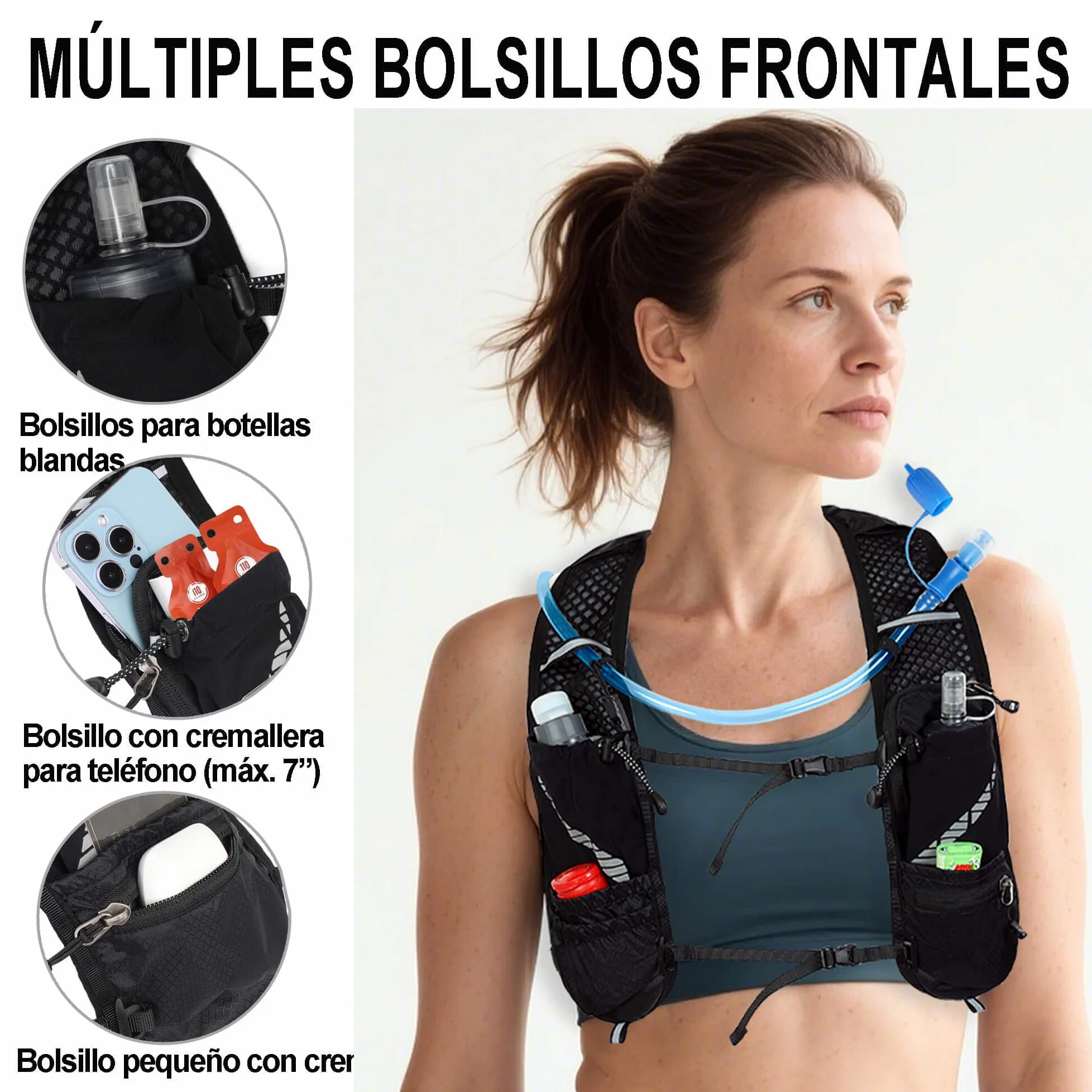 Chaleco de Hidratación para Trail Running Mochila Correr con Bolsa de Agua de 1.5L, Ligera y Transpirable 5L Mochila de hidratación para Maratón Ciclismo