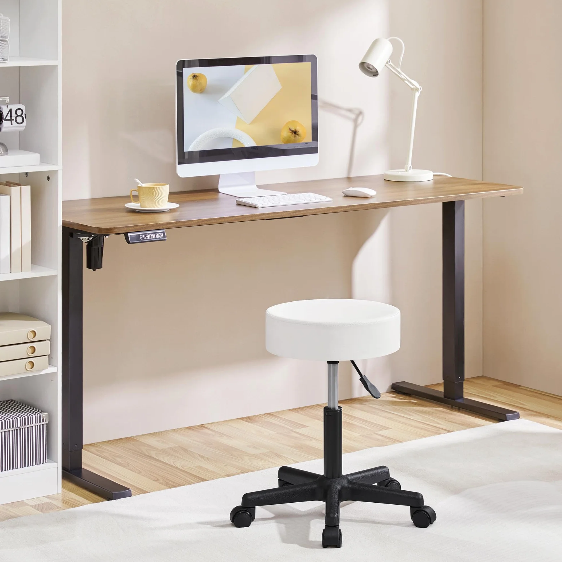 Yaheetech Taburete de Bar Giratorio Regulable en Altura con Ruedas Cubierta PU Blanco