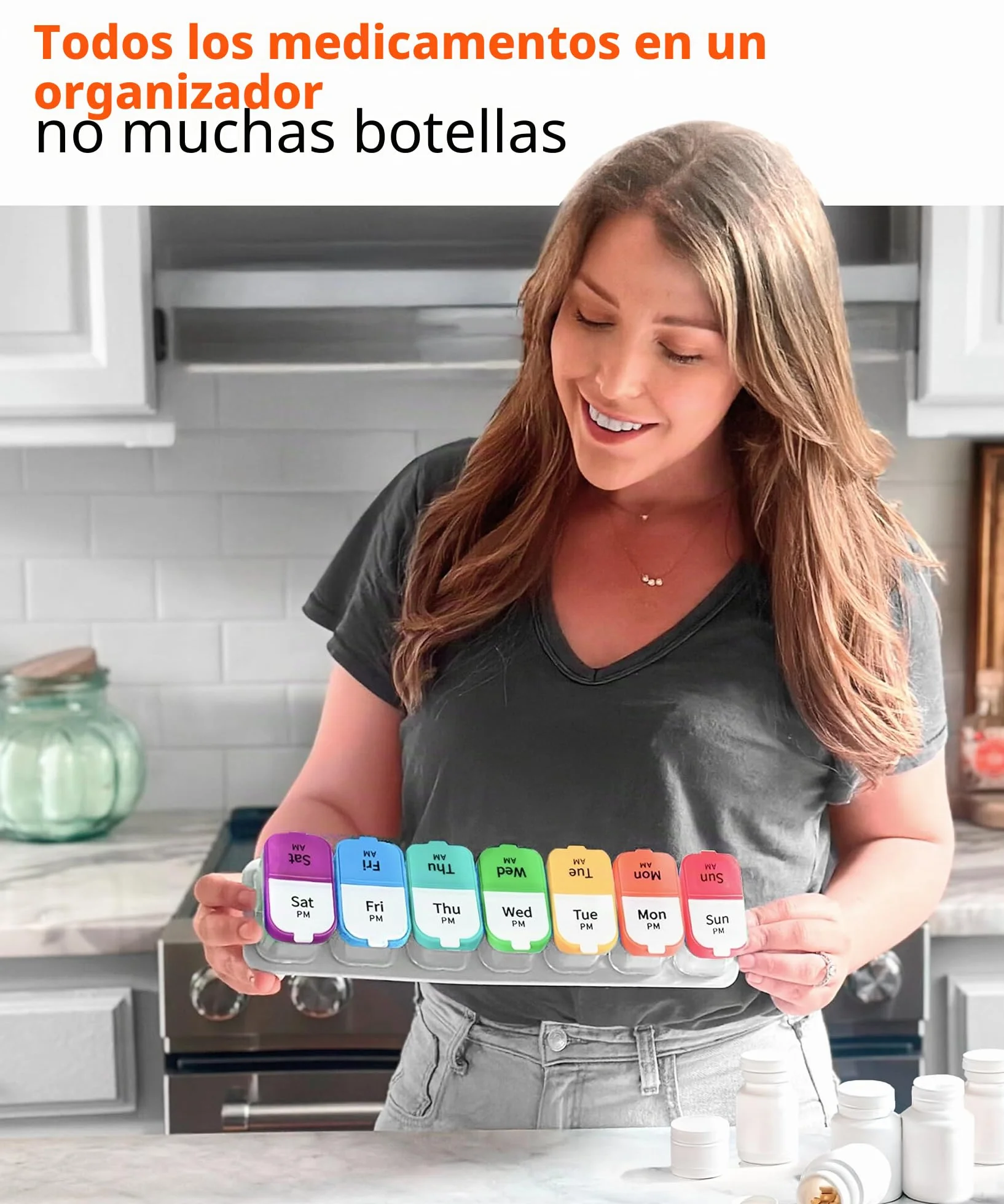 Organizador semanal XL de píldoras con 7 compartimentos desmontables AM/PM, dispensador portátil