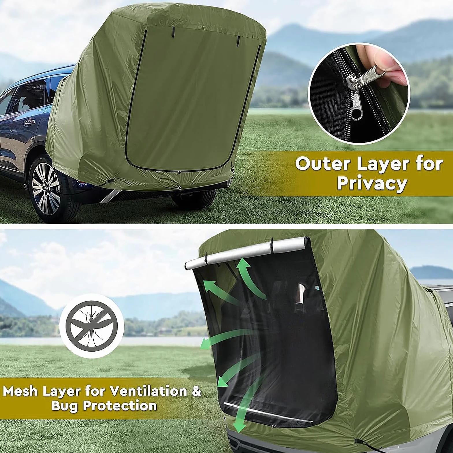 Tienda de campaña Trasera para Coche con mosquitera, Toldo Impermeable para Camping, para SUV, toldo para Camping y Aventuras al Aire