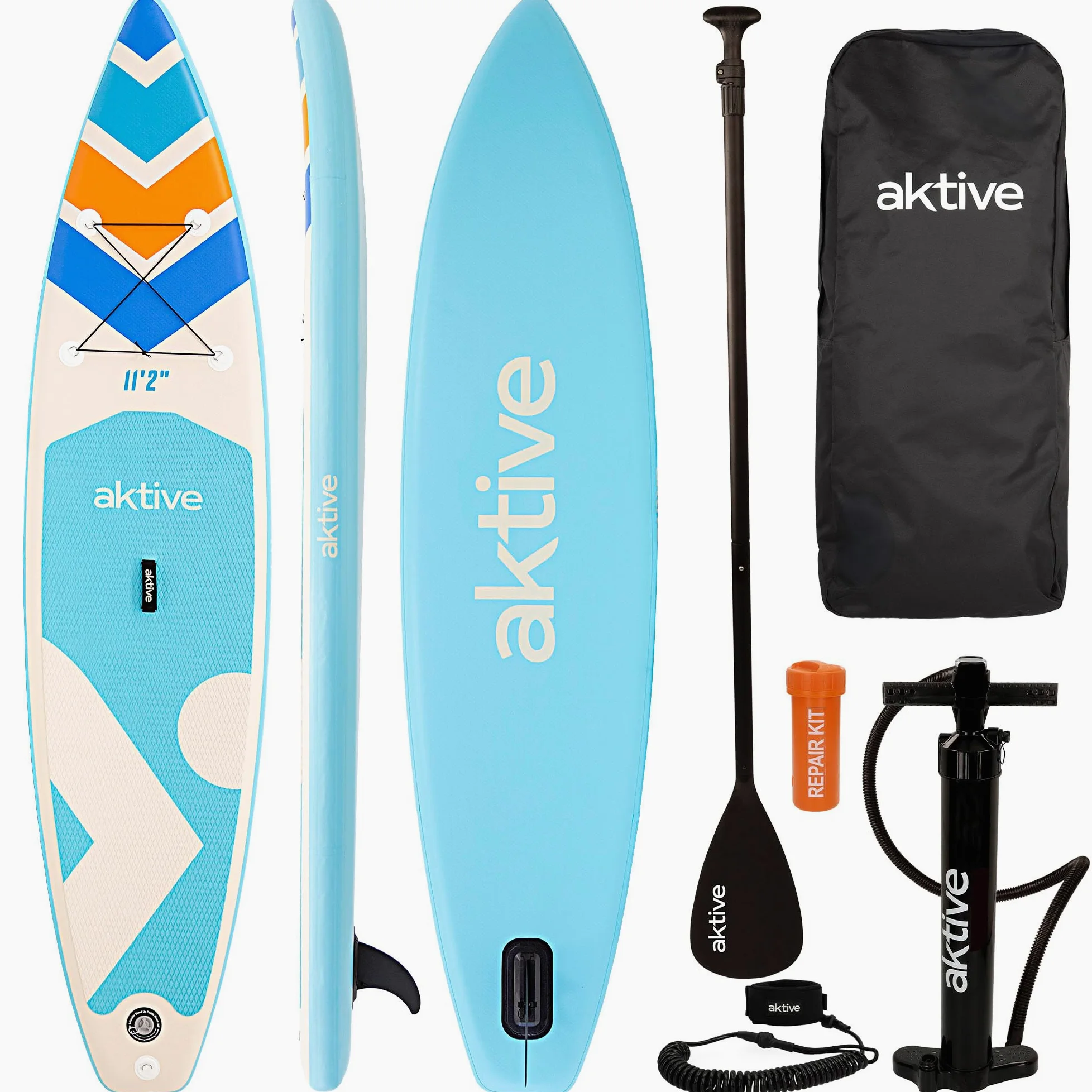 AKTIVE Tabla paddle surf hinchable, Adulto, 340x81x15 cm, Soporta 200 kg, Hinchador con manómetro, Remo ajustable, Kit reparación, Mochila transporte, Accesorios playa (54371)